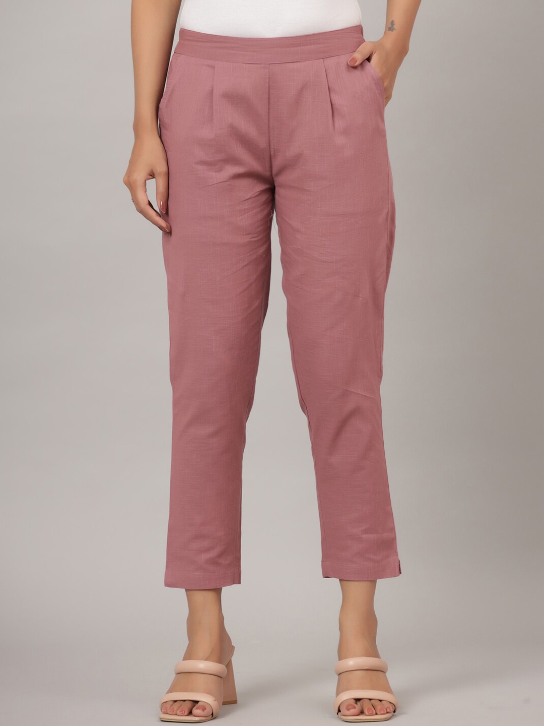 

CRAFTED FOR YOU Women Cropped Pleated Trousers, Mauve