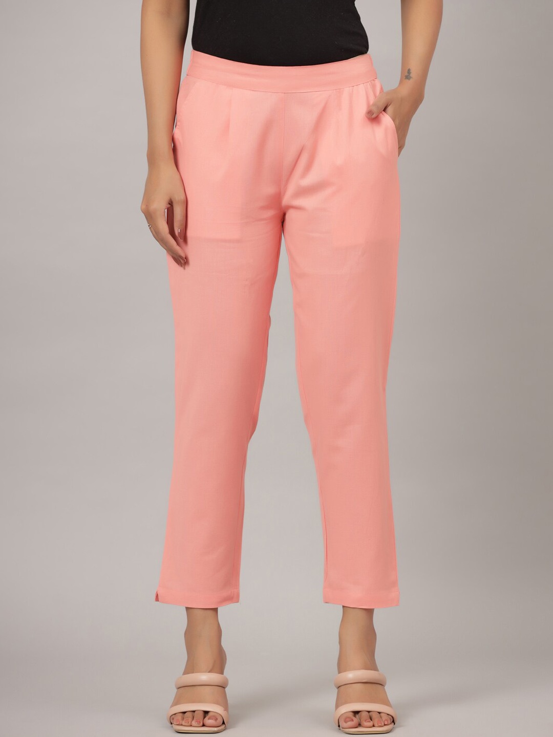 

CRAFTED FOR YOU Women Comfort Pleated Trousers, Peach