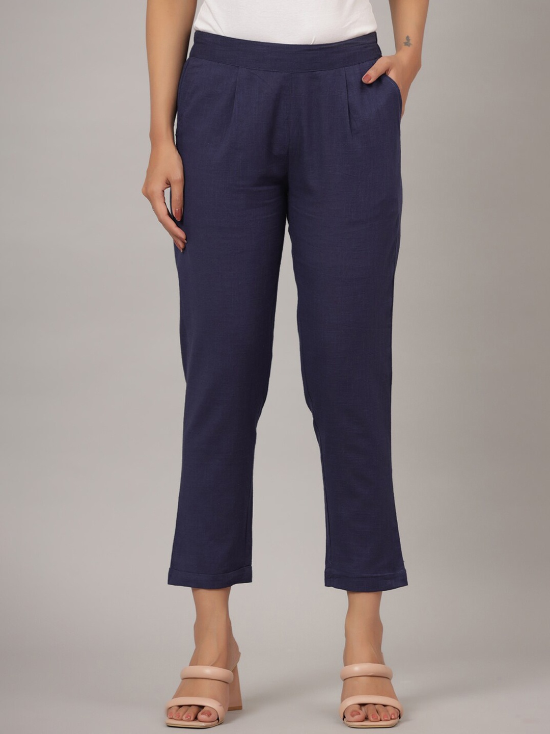 

CRAFTED FOR YOU Women Comfort Pleated Trousers, Blue