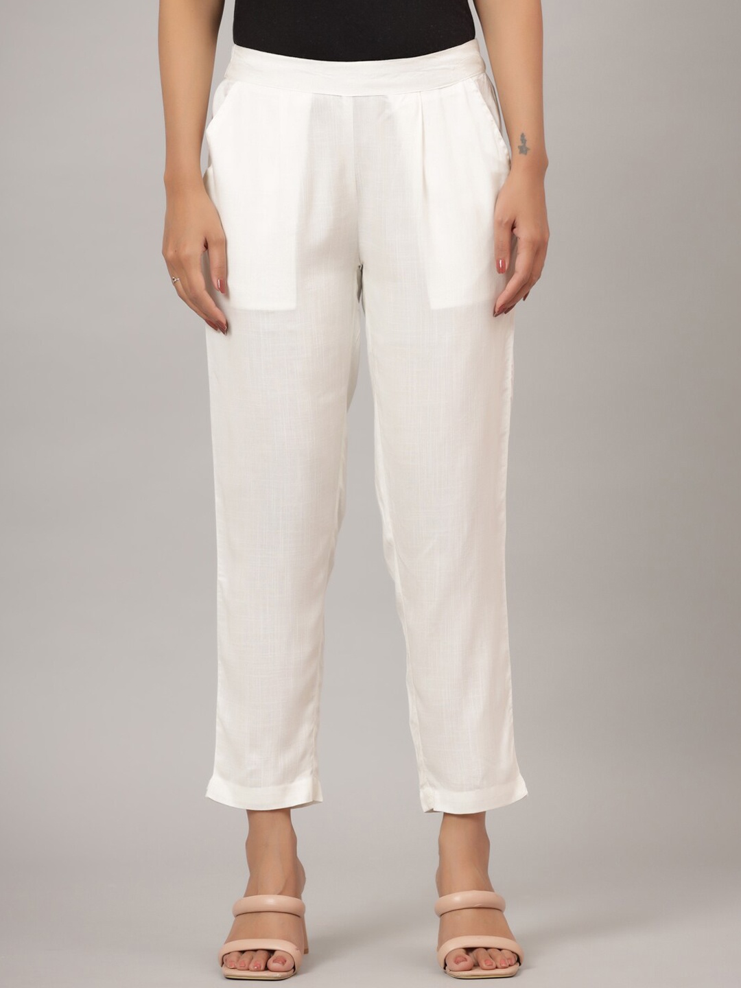 

CRAFTED FOR YOU Women Comfort Pleated Trousers, White