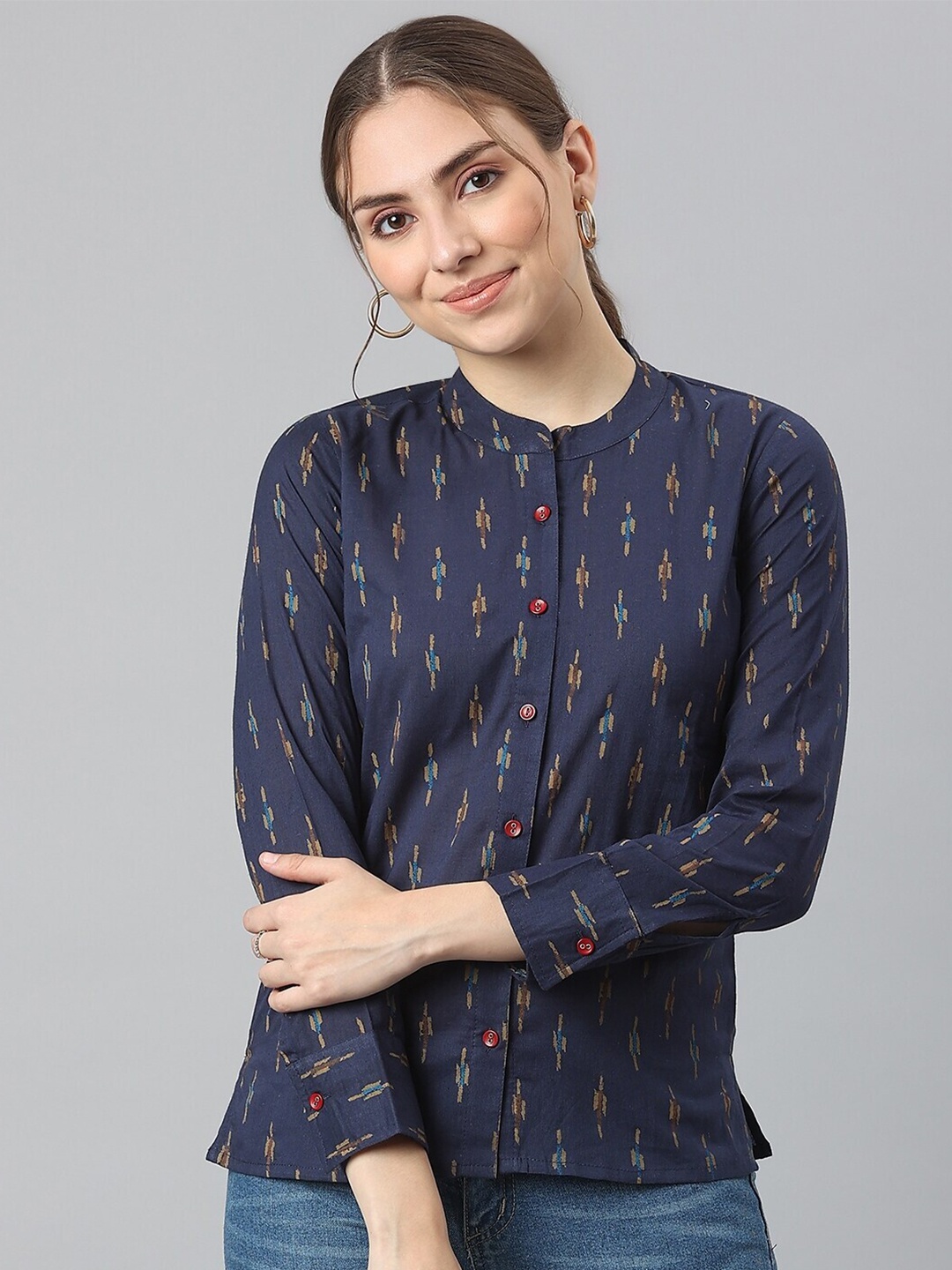 

KALINI Women Printed Cotton Casual Shirt, Navy blue