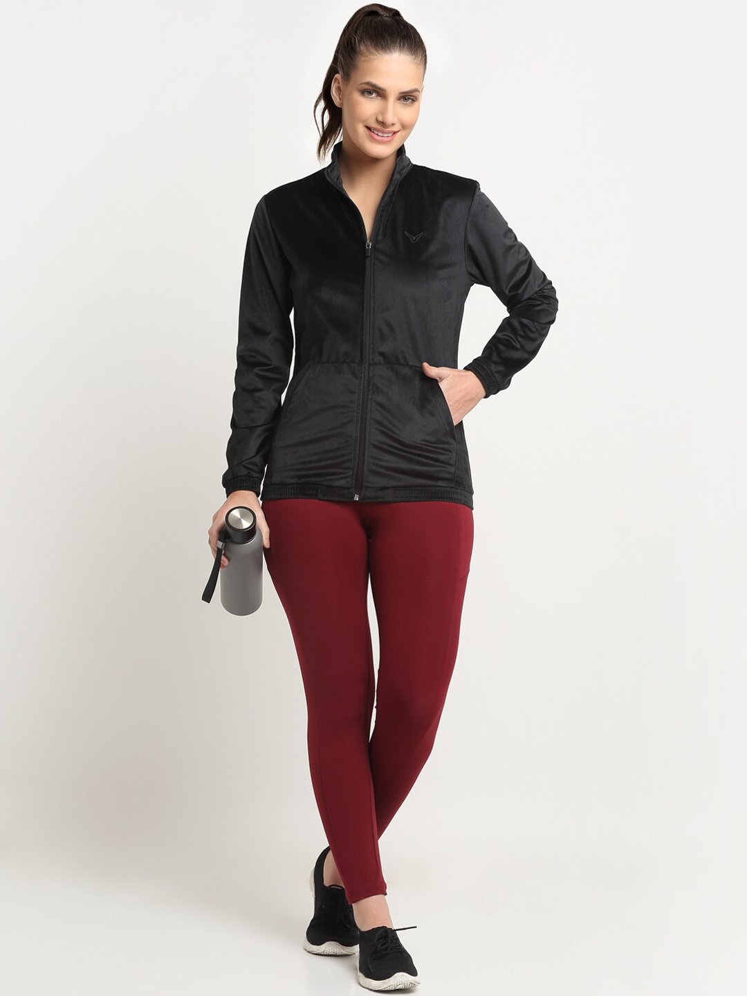 

Invincible Women Velour Full Zip Jacket, Black