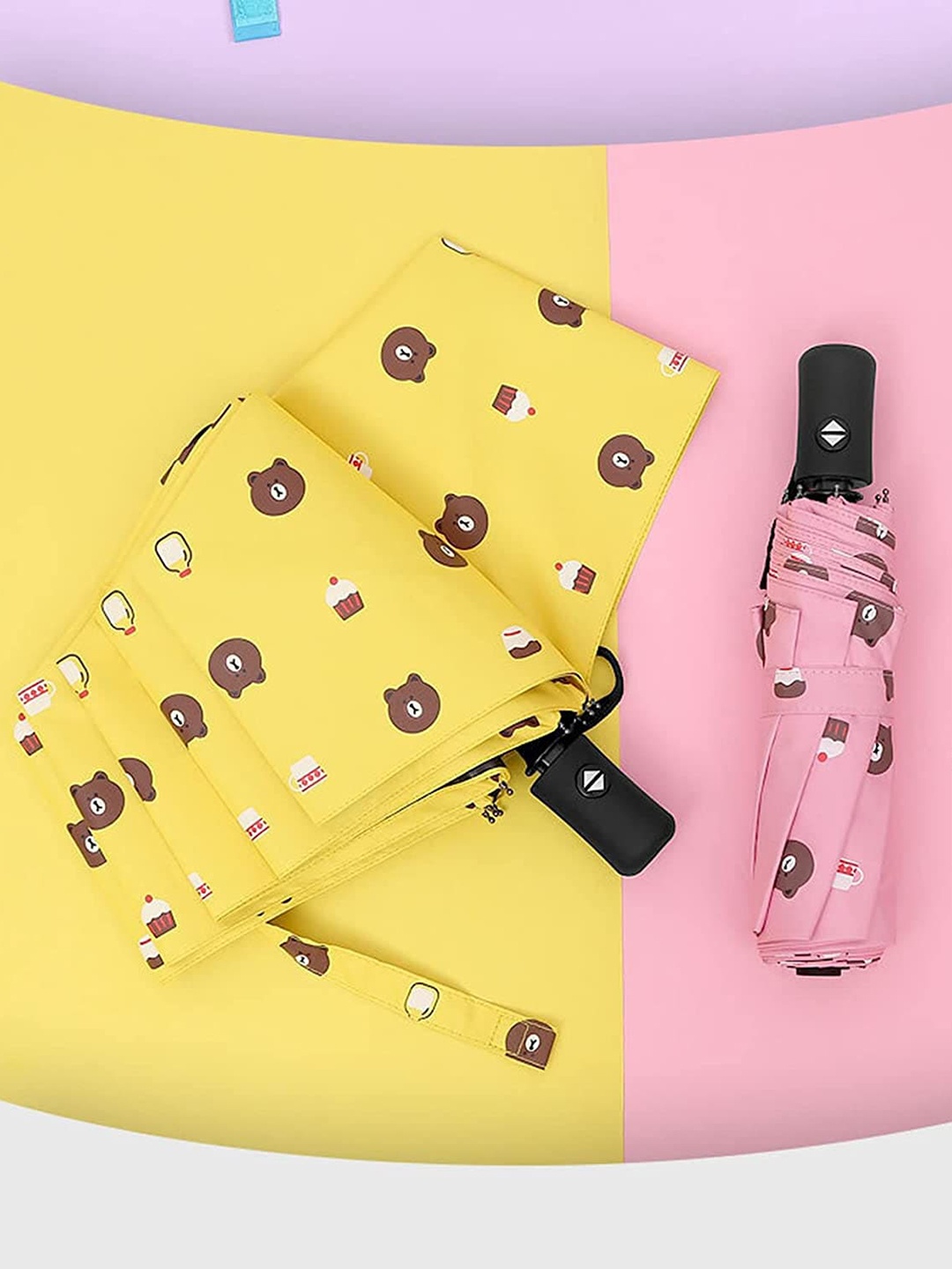 

HOUSE OF QUIRK Printed Fold Umbrella With Carrying Pouch, Yellow