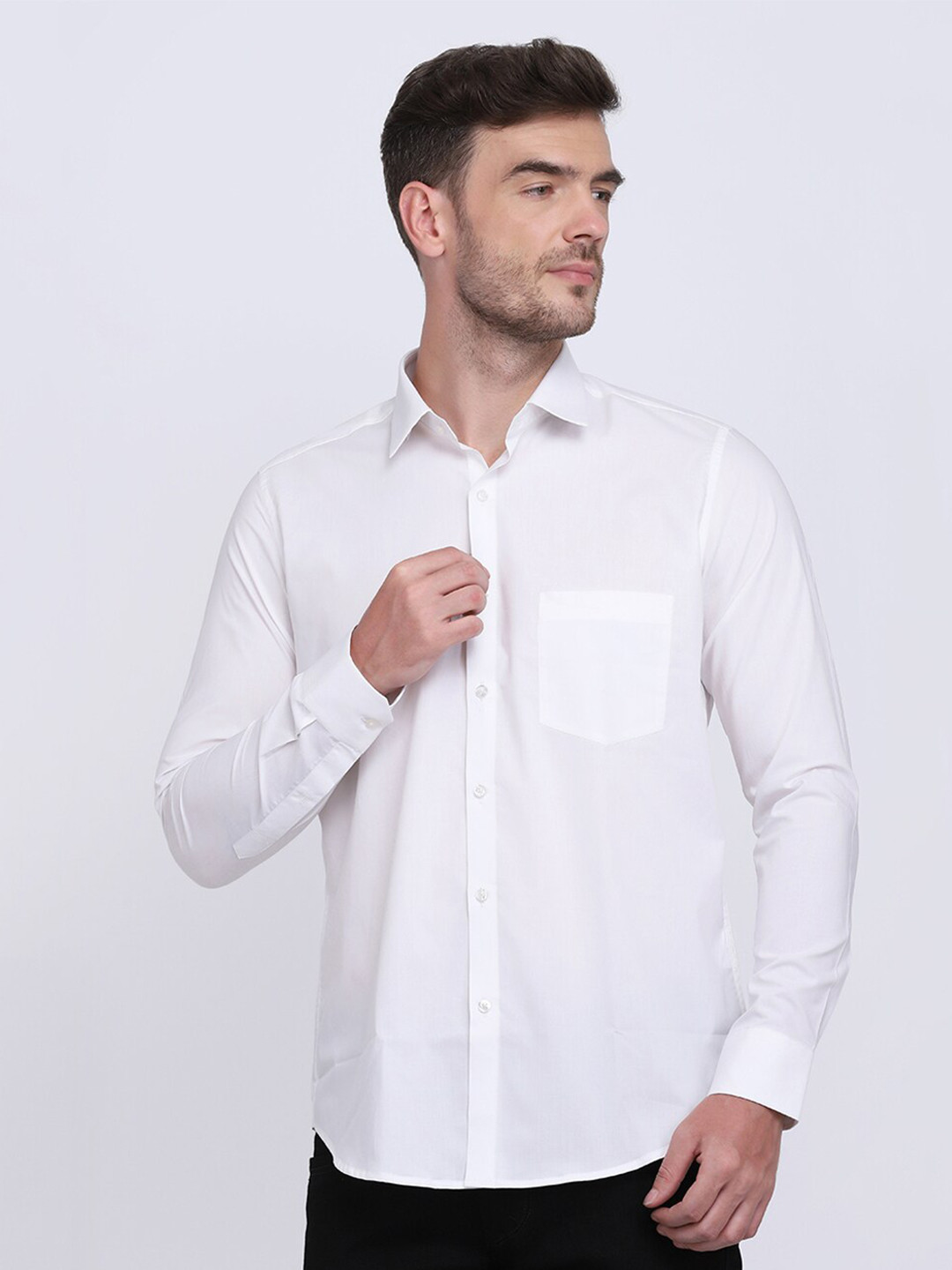 

JJAAGG T Men Pure Cotton Formal Shirt, White