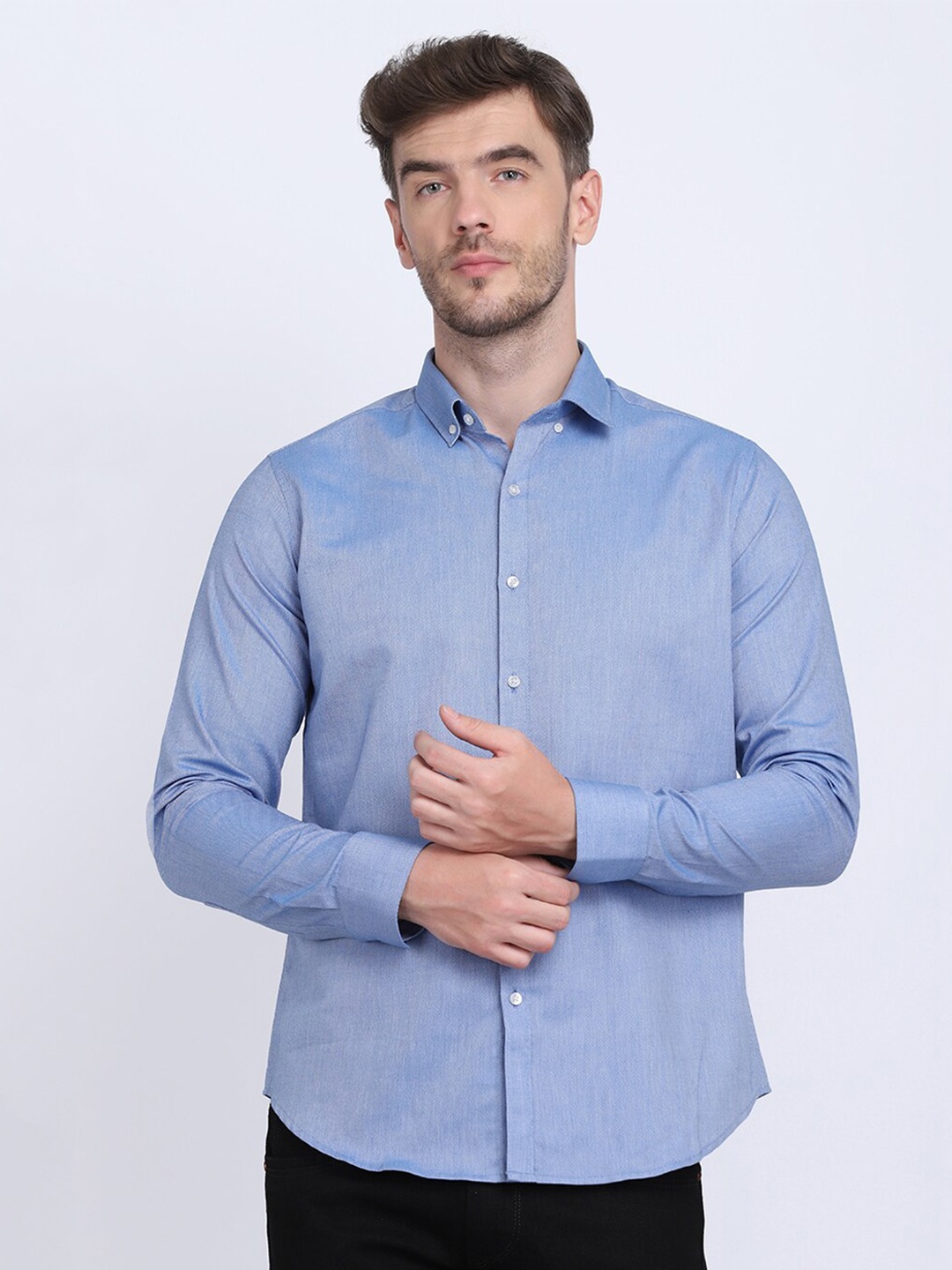

JJAAGG T Men Slim Fit Oxford Casual Pure Cotton Shirt, Blue