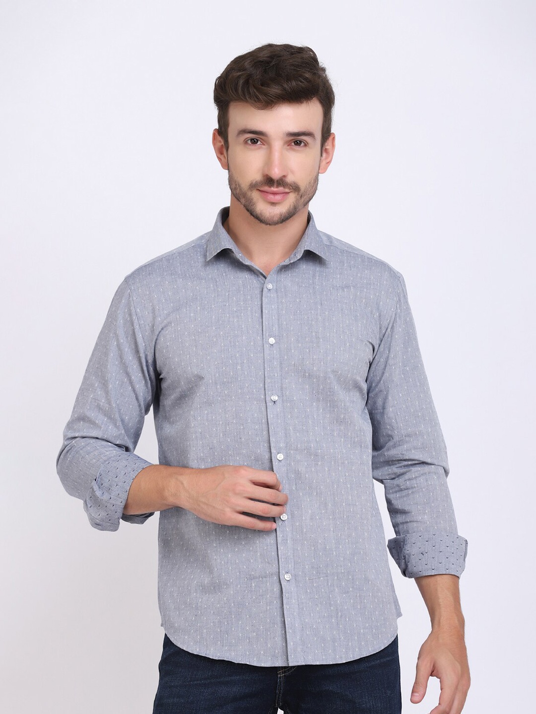 

JJAAGG T Men Chambray Casual Pure Cotton Shirt, Blue