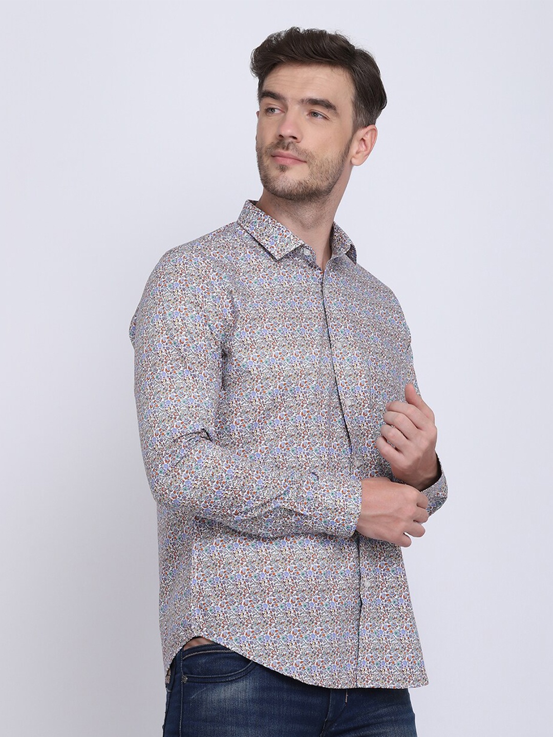 JJAAGG T Men Floral Printed Casual Pure Cotton Shirt, Black