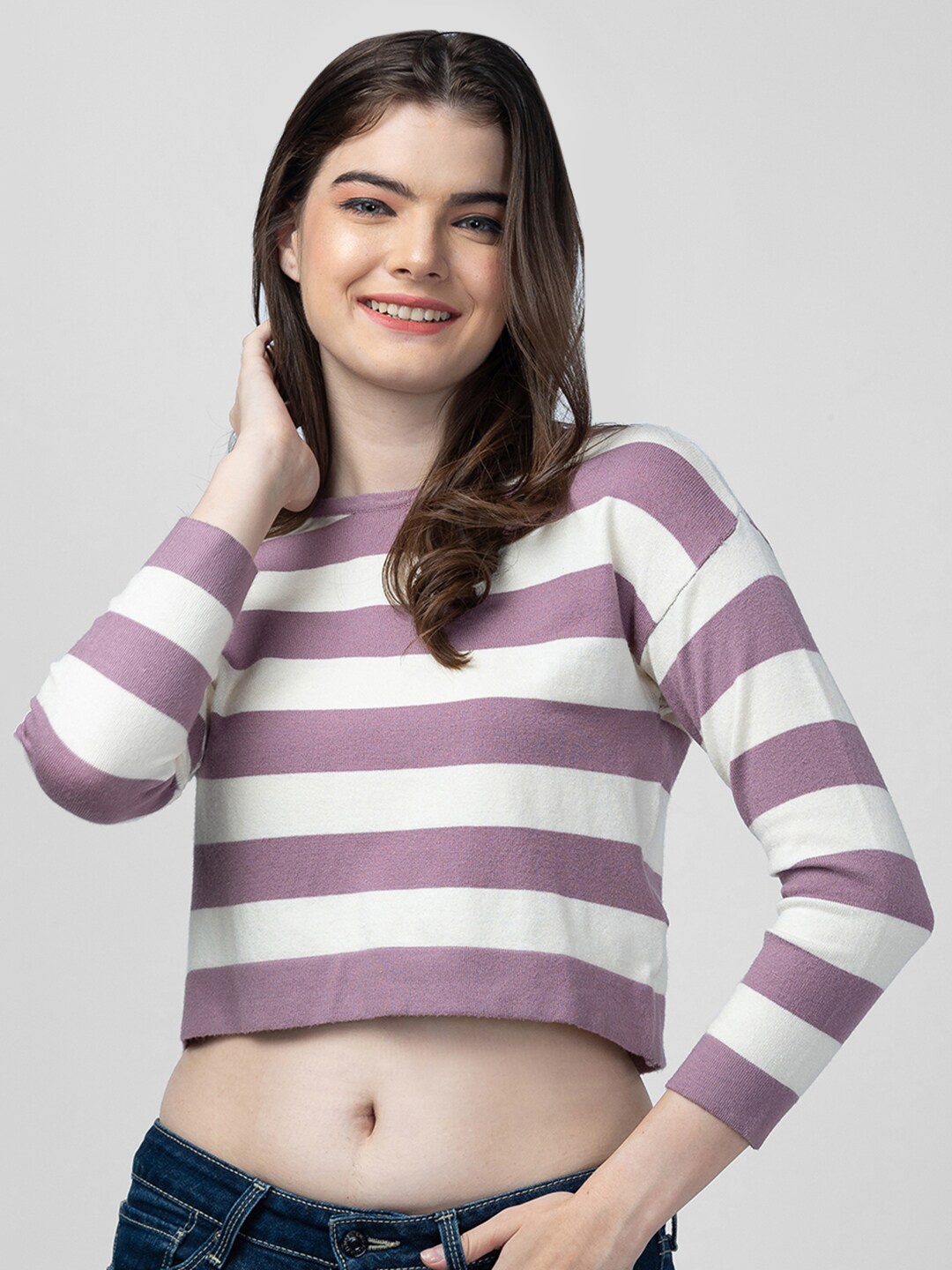 

Globus Women Striped Acrylic Crop Pullover, Lavender
