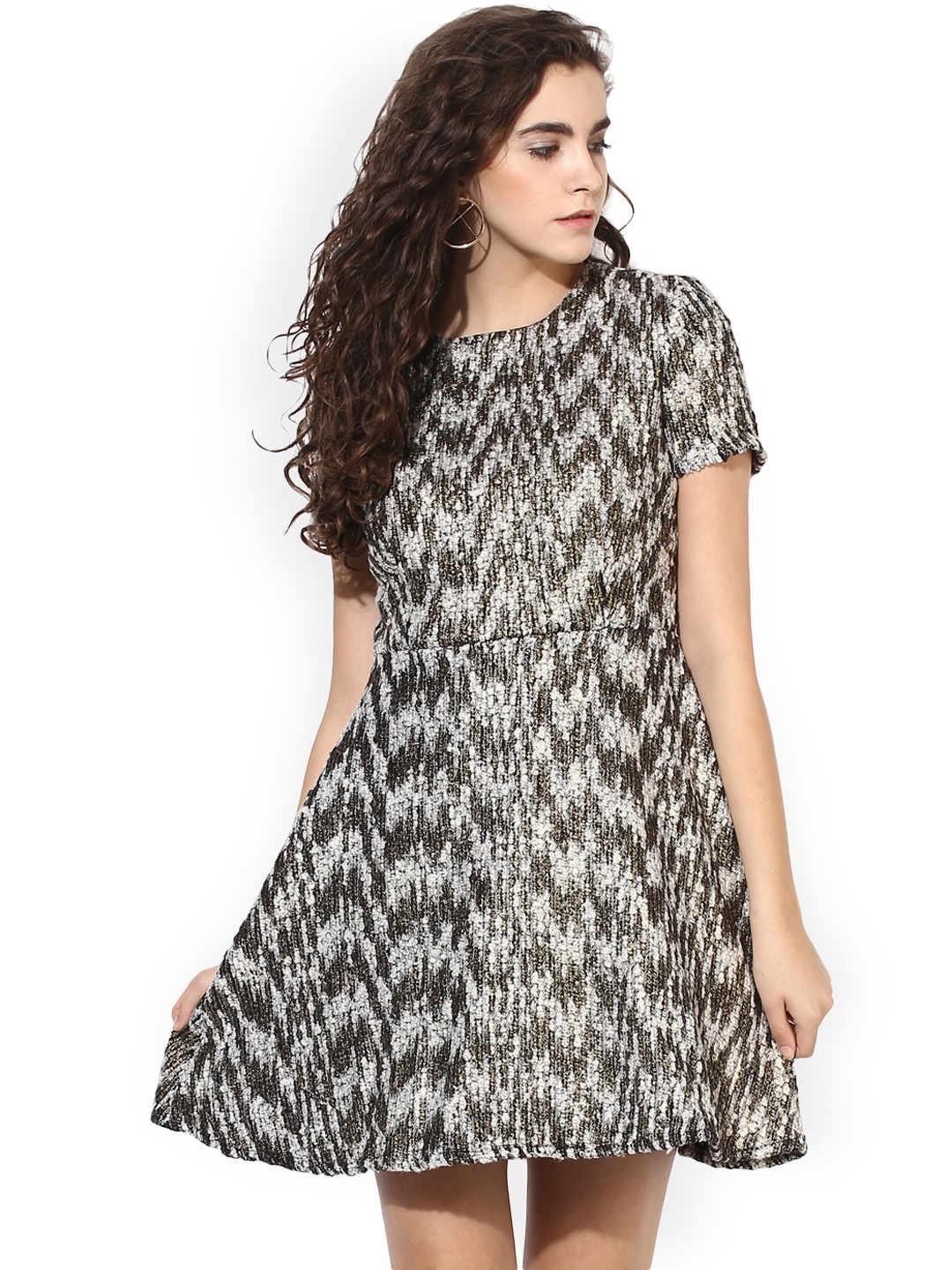 

Kazo Women Grey Printed Fit & Flare Dress