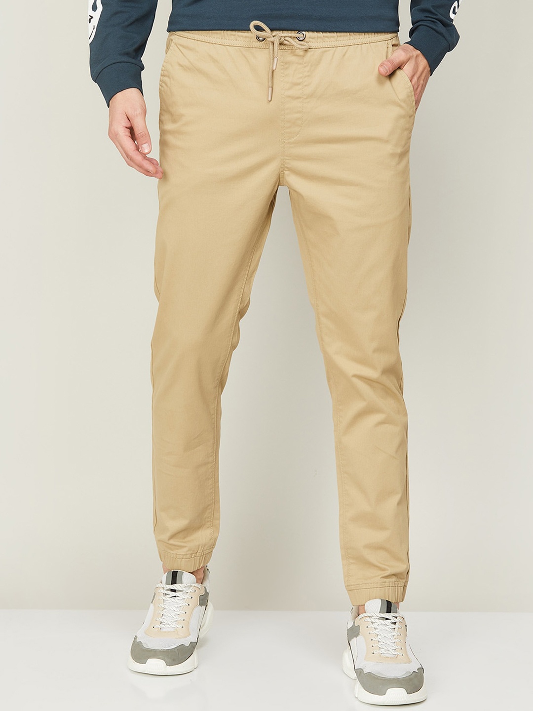 

Fame Forever by Lifestyle Men Relaxed Joggers Cotton Trousers, Beige