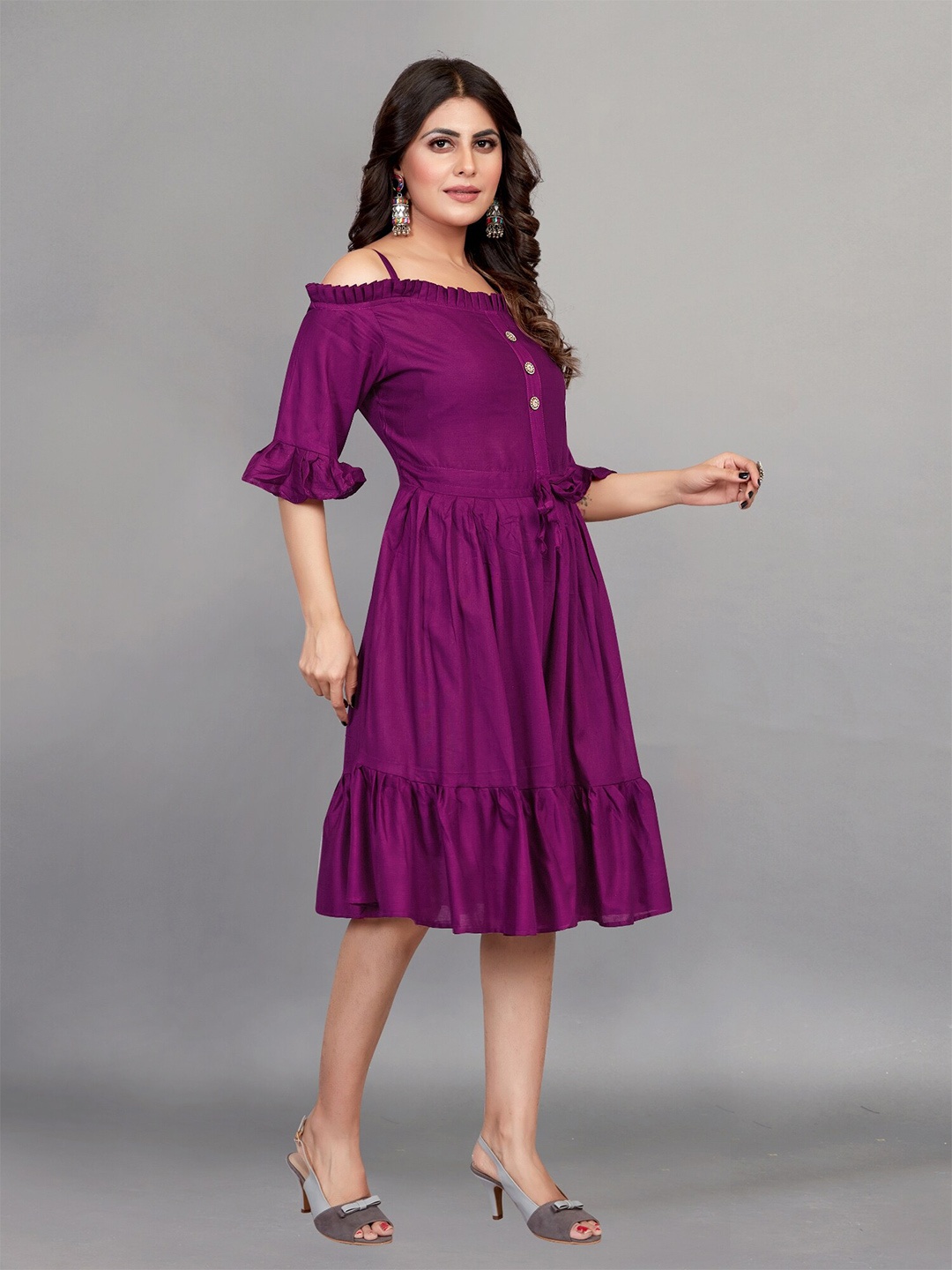 

APNISHA Cold-Shoulder Sleeved Dress, Purple