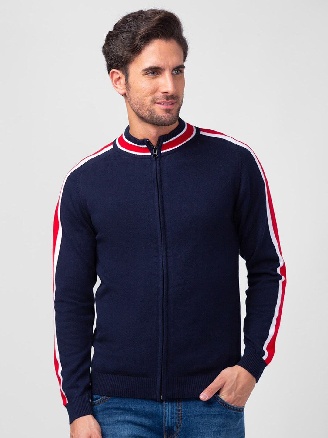 

Globus Men Colourblocked Cotton Cardigan, Navy blue