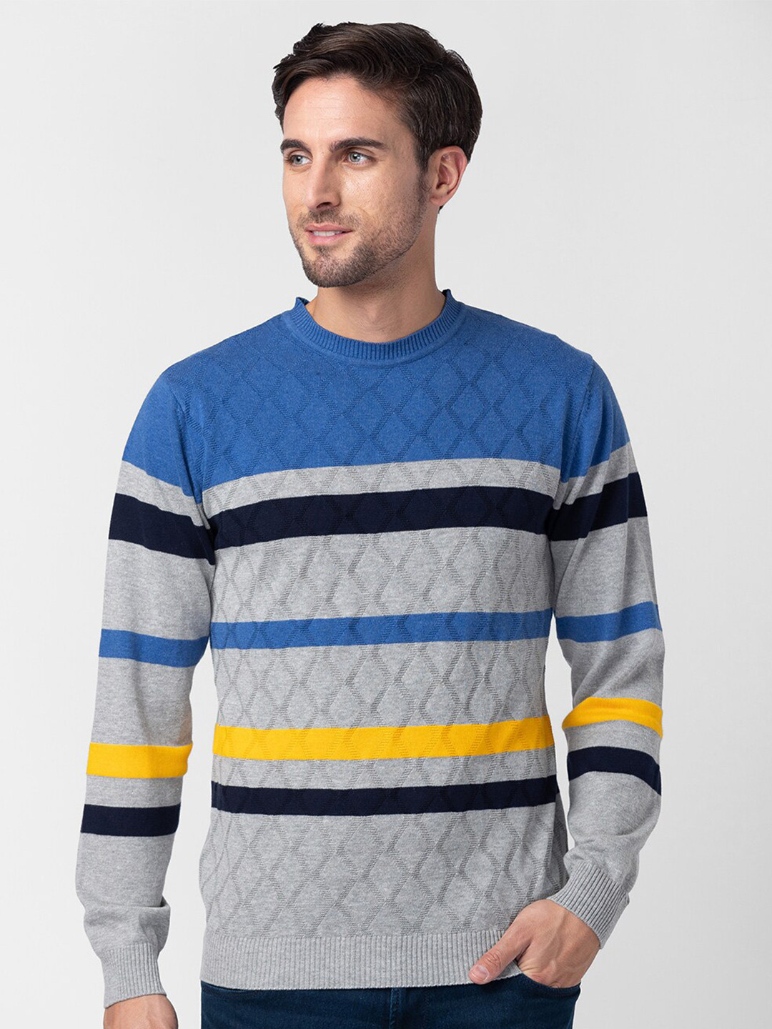 

Globus Men Striped Cotton Pullover, Blue