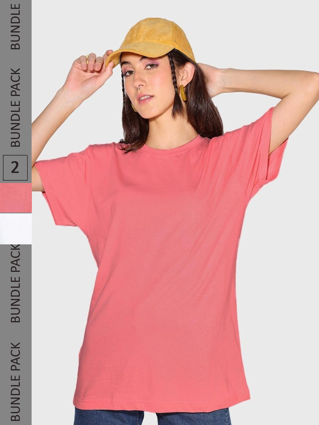 

Bewakoof Women Pack Of 2 Drop-Shoulder Sleeves Loose fit Cotton T-shirt, White