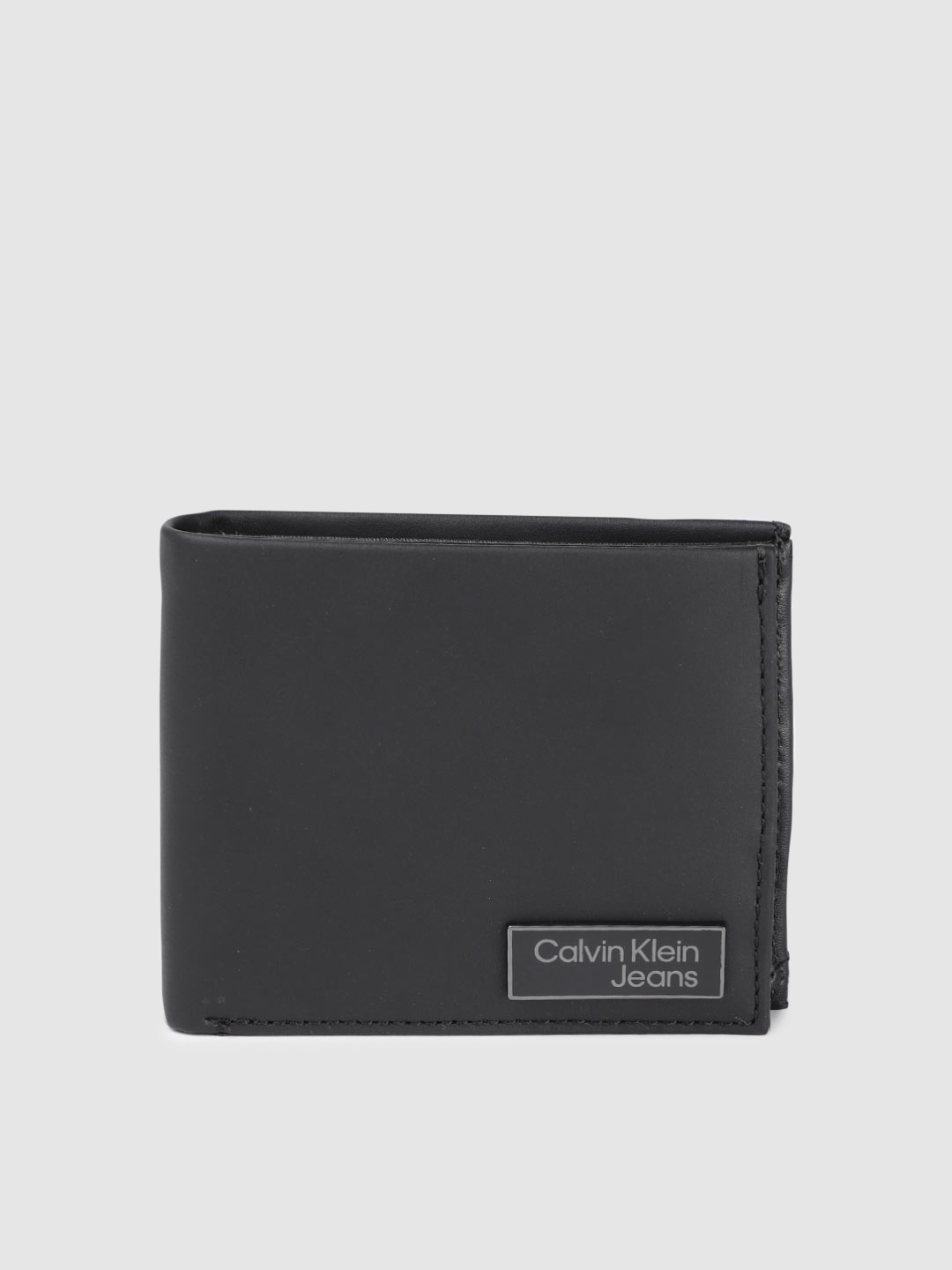 

Calvin Klein Men Solid Leather Two Fold Wallet With Brand Logo Applique Detail, Black