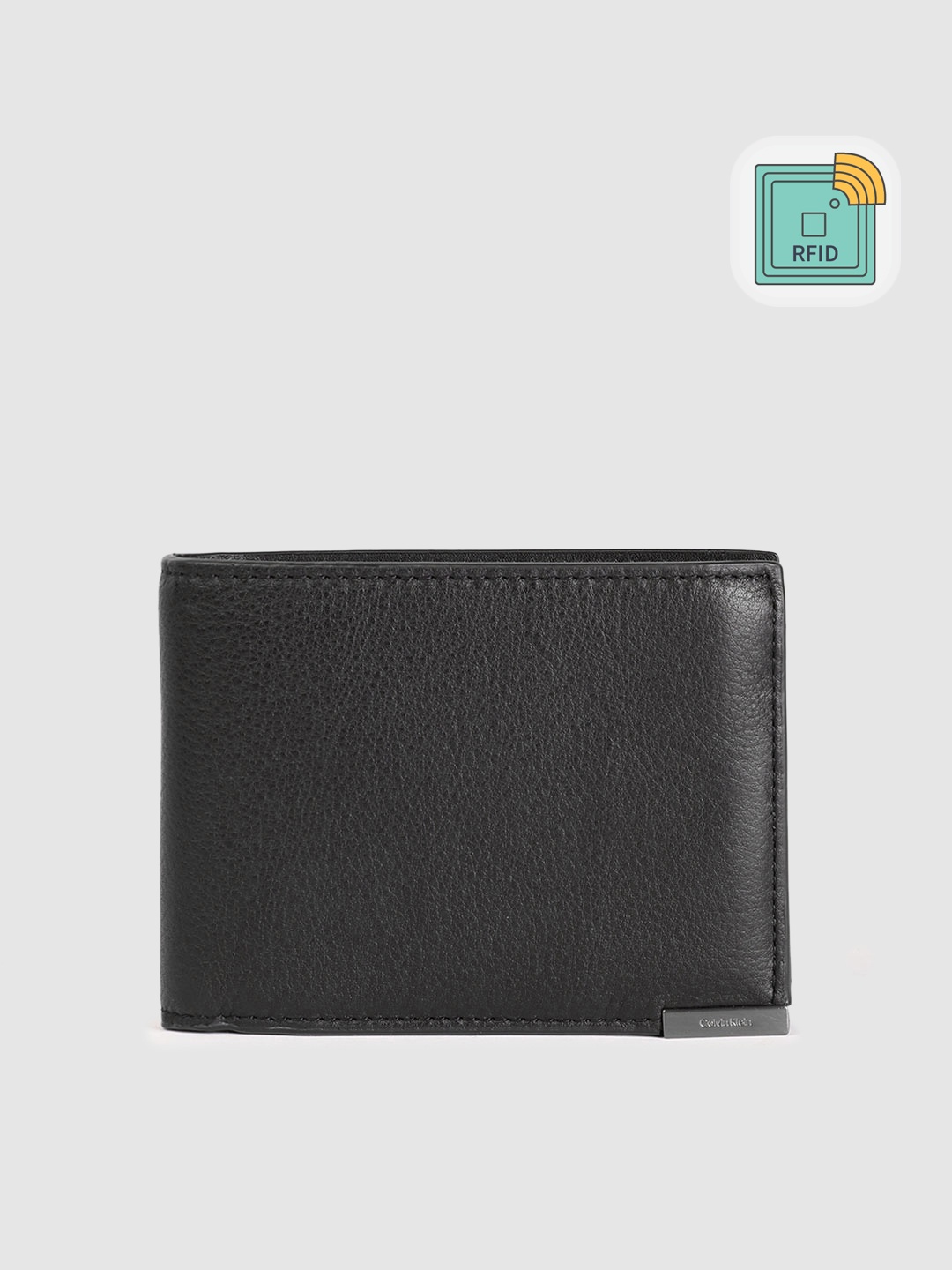 

Calvin Klein Men Animal Textured Leather Two Fold Wallet With RFID, Black