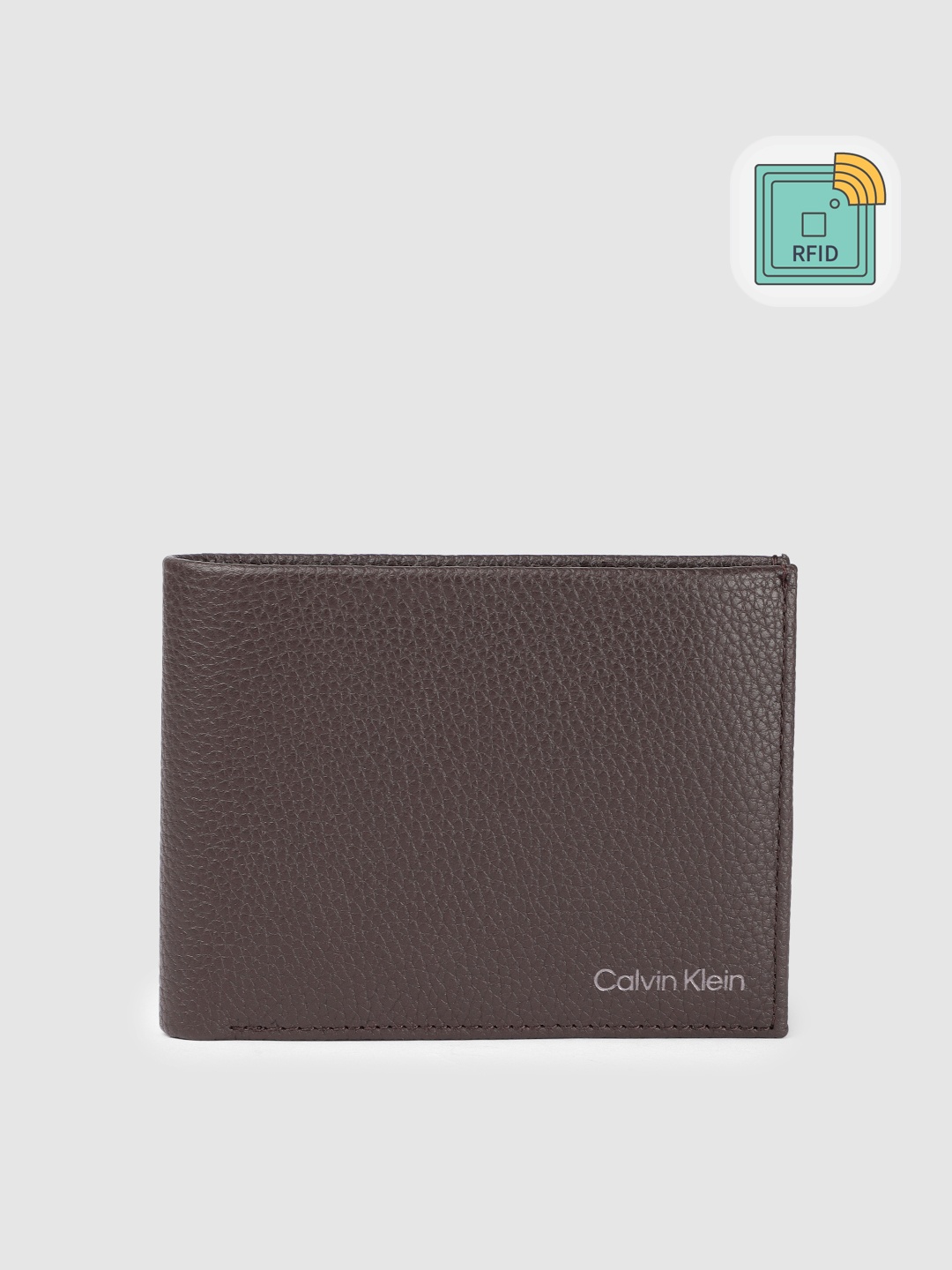 

Calvin Klein Men Animal Textured Leather Two Fold Wallet With RFID, Brown