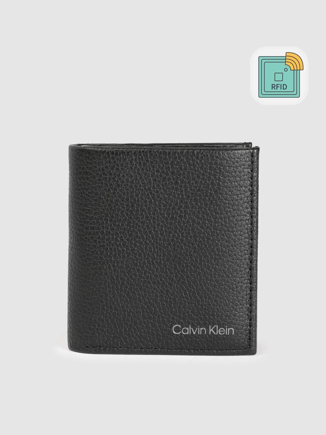 

Calvin Klein Men Animal Textured Leather Two Fold Wallet With RFID, Black