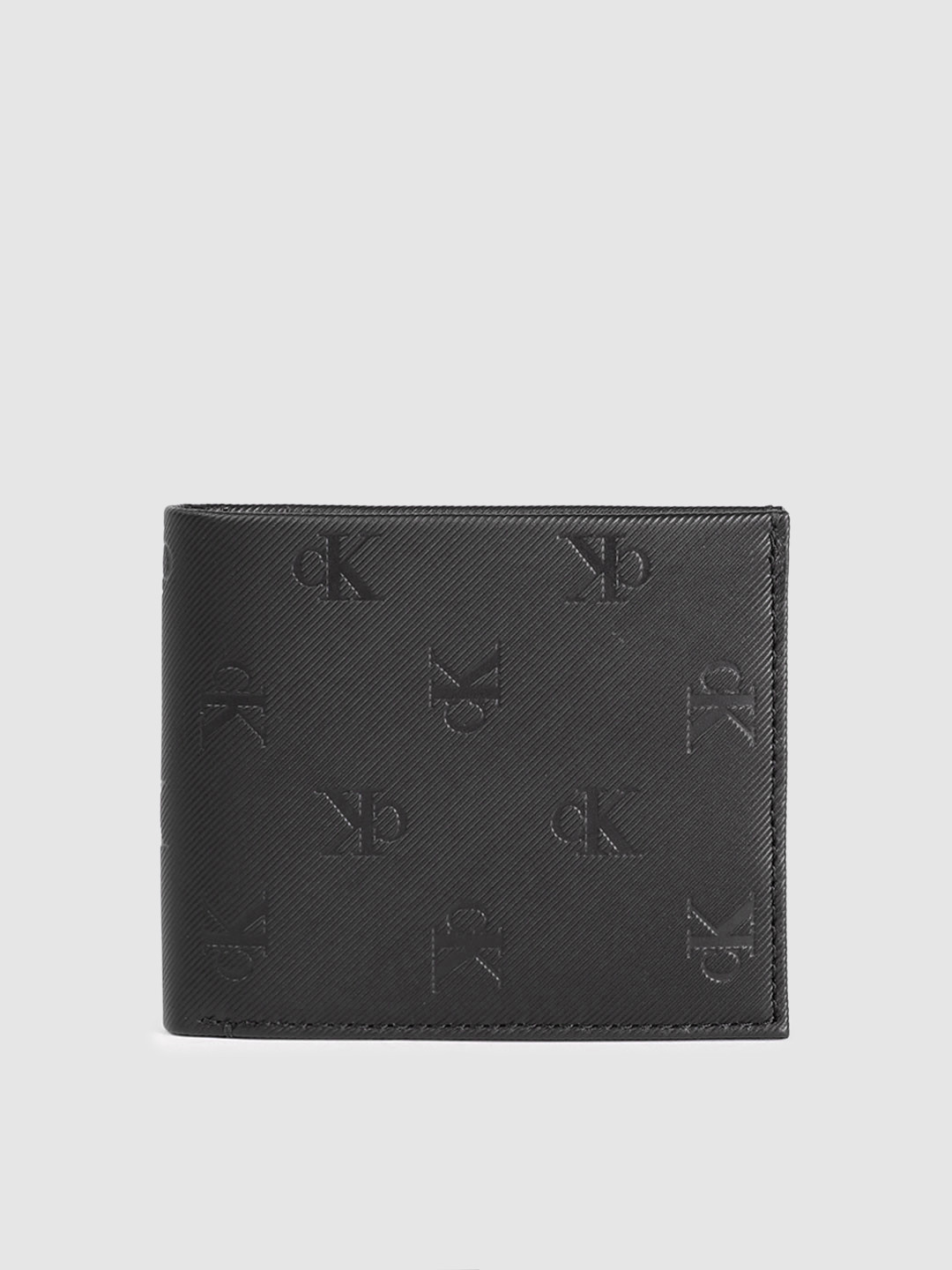 

Calvin Klein Men Brand Logo Debossed Leather Two Fold Wallet, Black