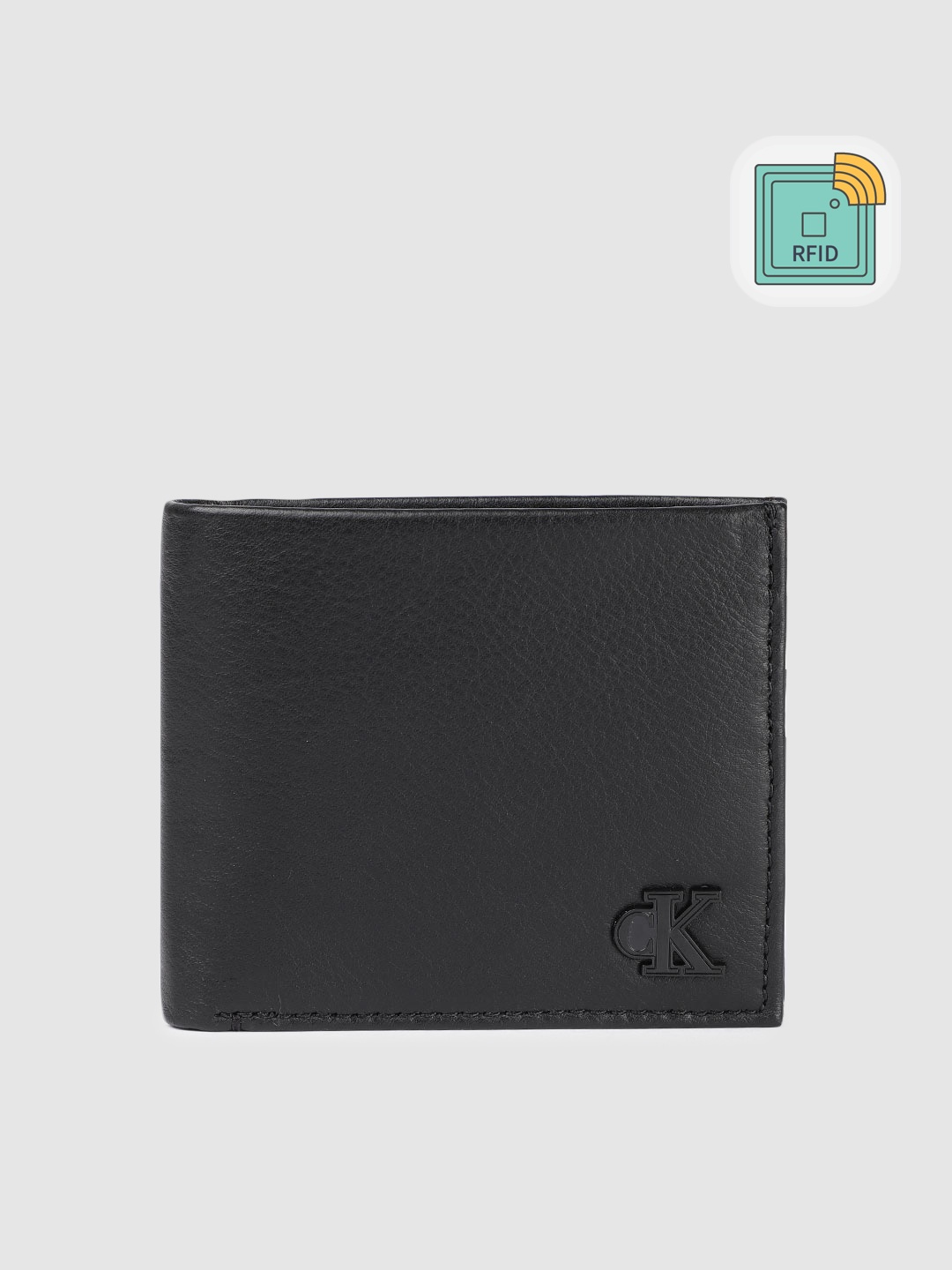 

Calvin Klein Men Solid Leather Two Fold Wallet With RFID & Brand Logo Applique Detail, Black