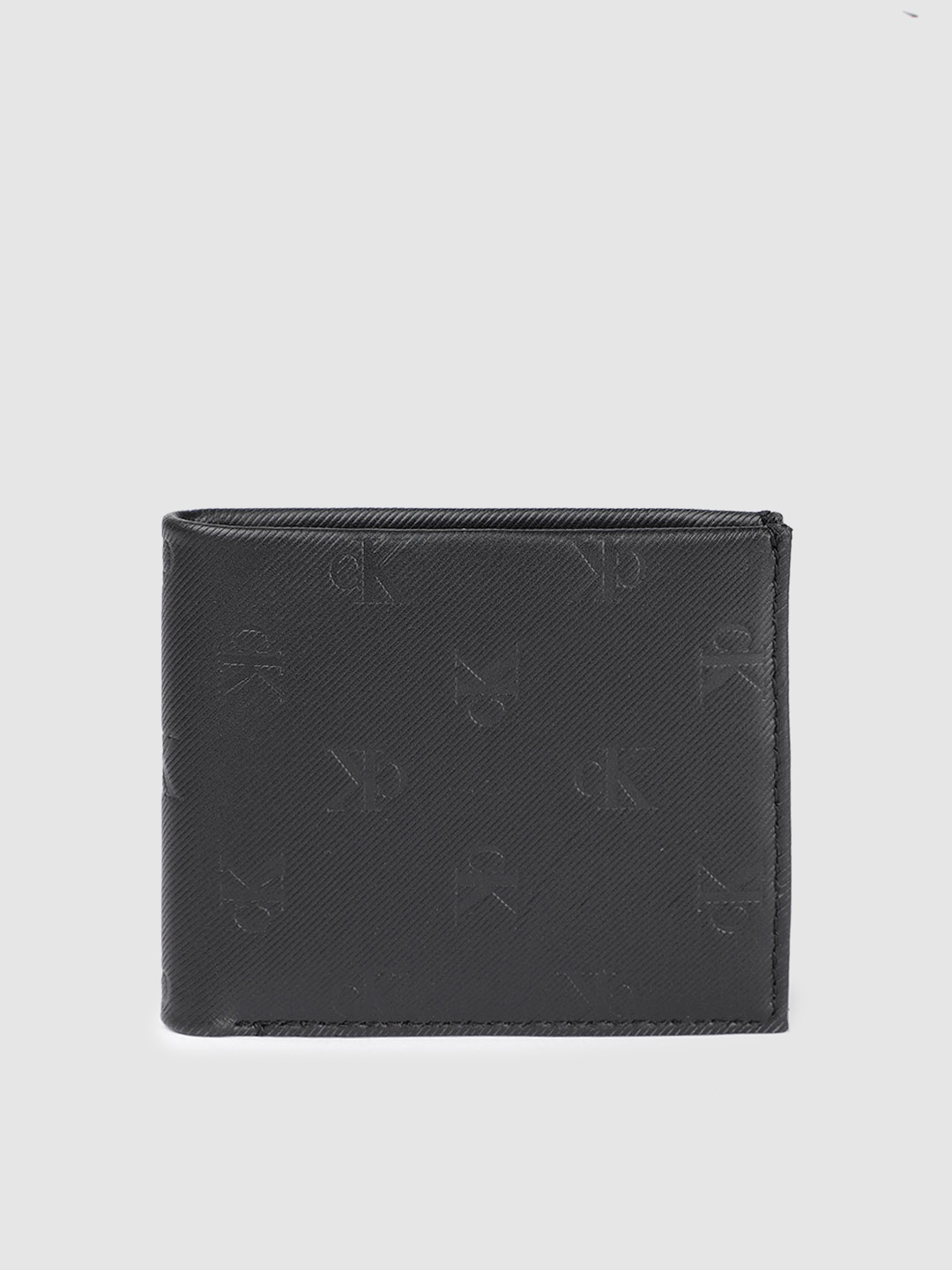

Calvin Klein Men Brand Logo Print Leather Two Fold Wallet, Black