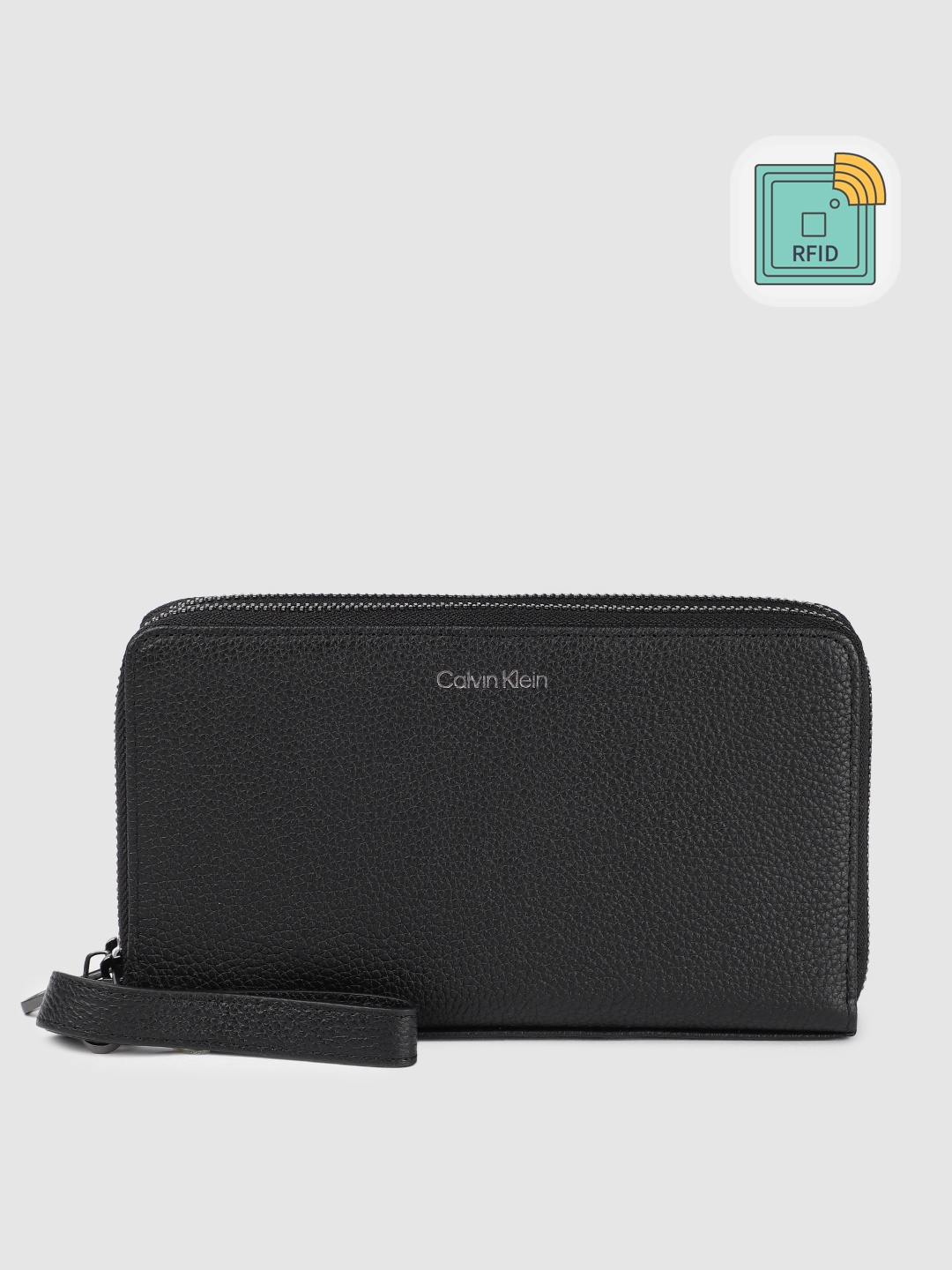 

Calvin Klein Men Animal Textured Leather Zip Around Wallet With RFID & Passport Holder, Black