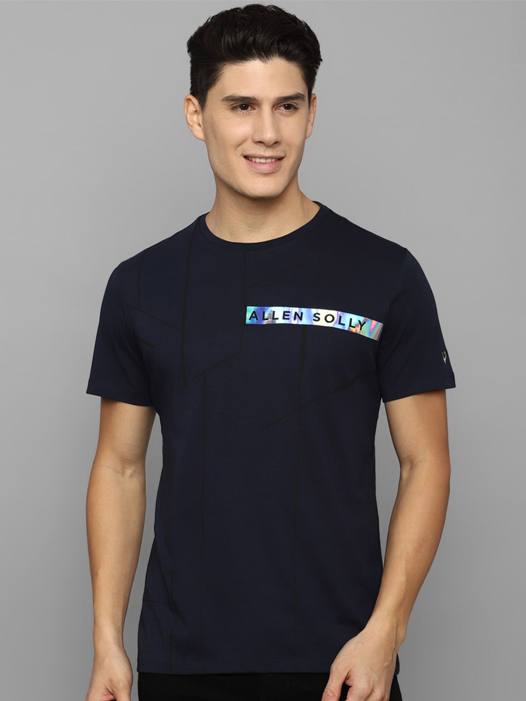 

Allen Solly Men Typography Printed Slim Fit Cotton T-shirt, Navy blue