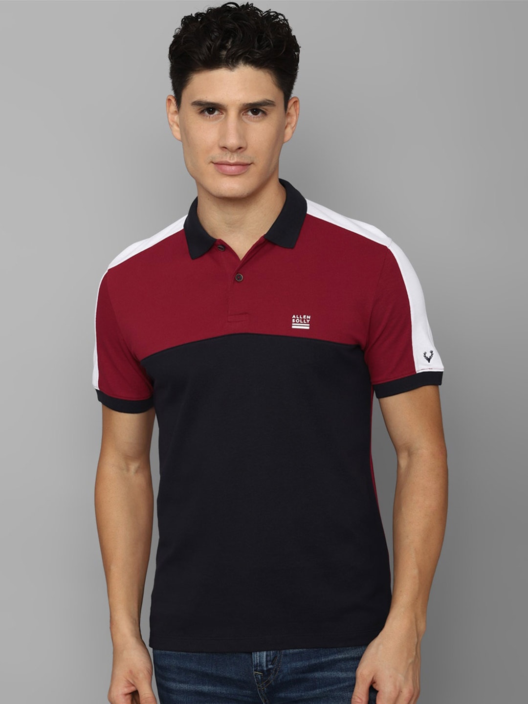 

Allen Solly Men Colourblocked Polo Collar Cotton T-shirt, Navy blue