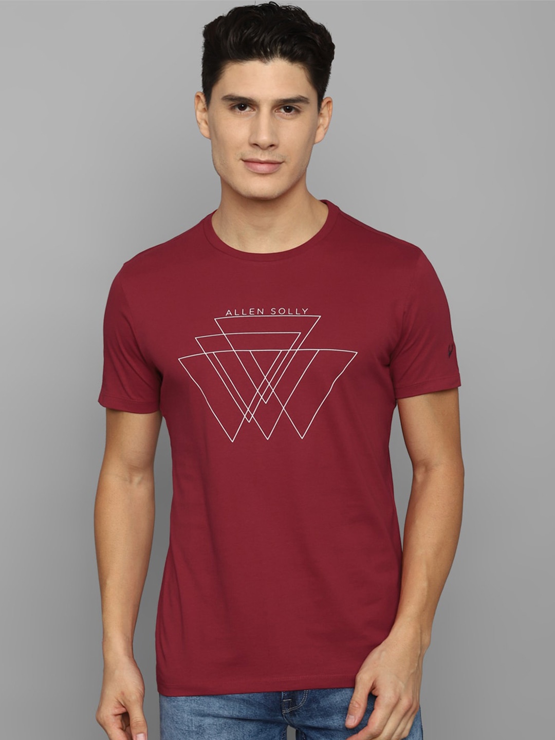 

Allen Solly Men Geometric Printed Round Neck Cotton T-shirt, Maroon