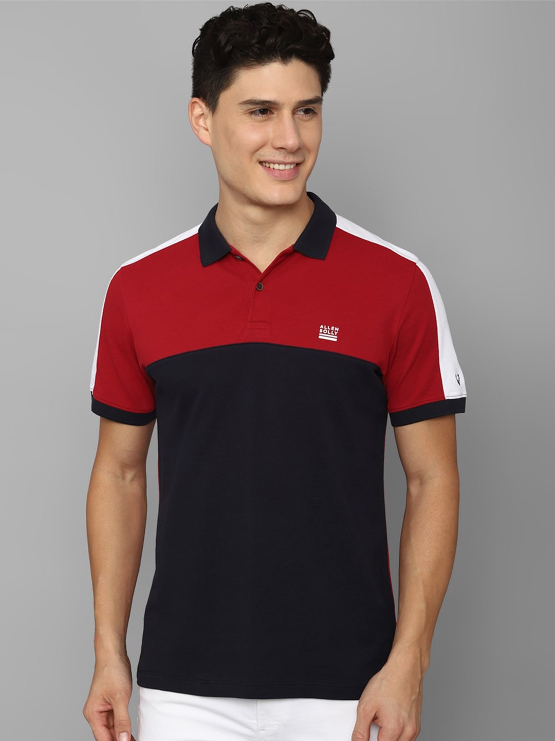 

Allen Solly Men Colourblocked Polo Collar Pure Cotton T-shirt, Navy blue