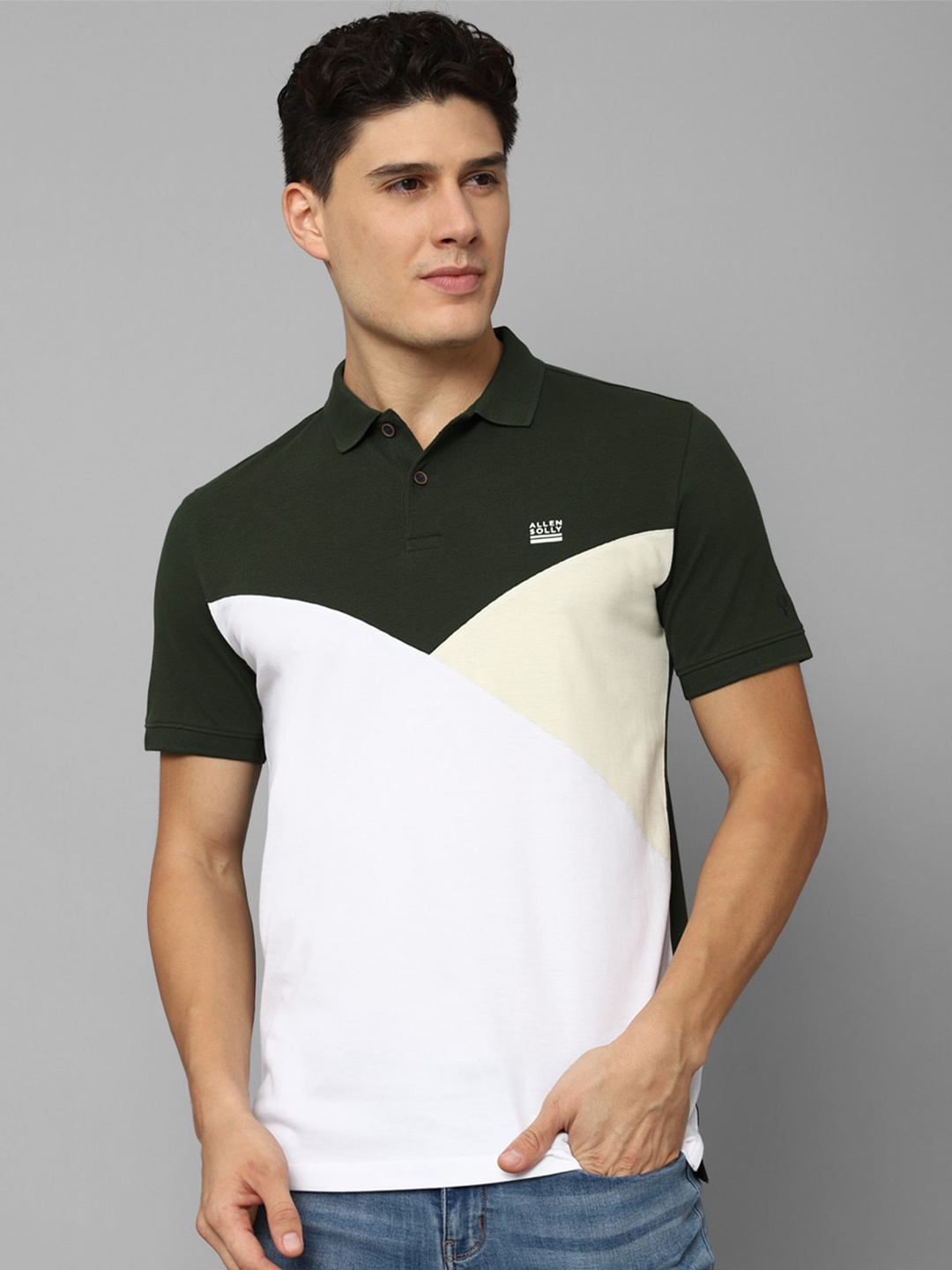 

Allen Solly Men Colourblocked Polo Collar Pure Cotton T-shirt, White