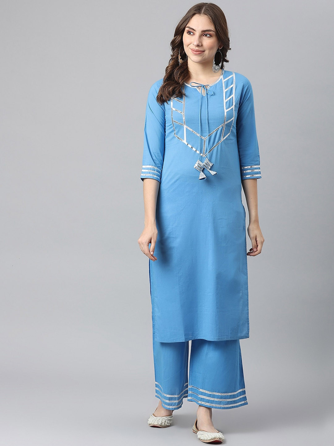 

KALINI Women Yoke Design Gotta Patti Pure Cotton Kurta with Palazzos, Blue