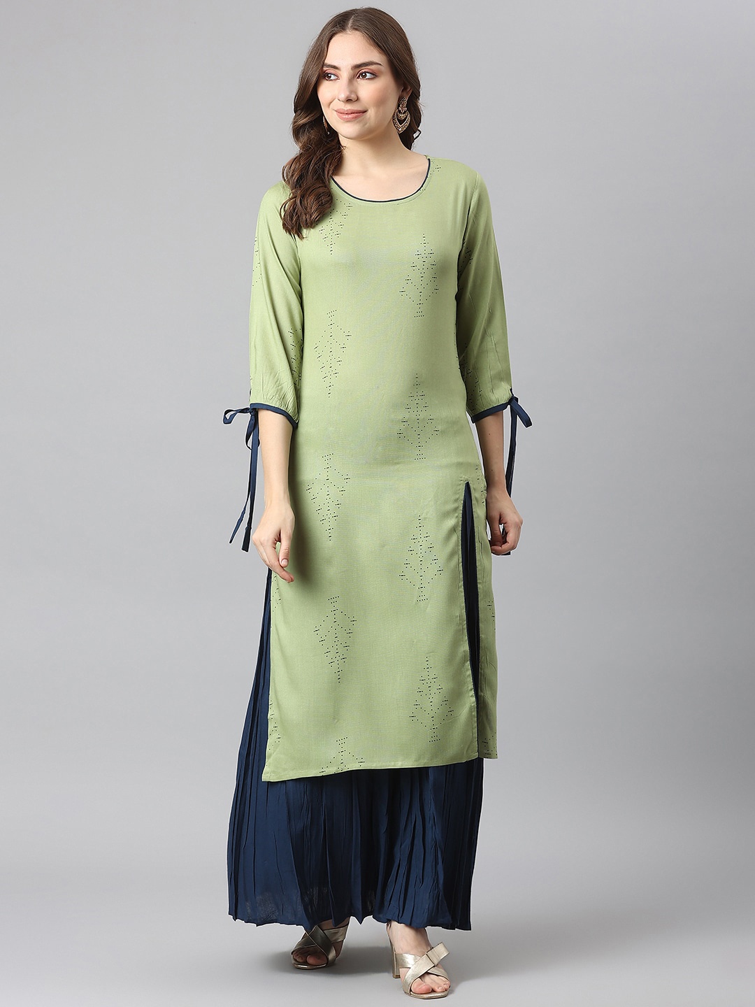 

KALINI Women Printed Kurta with Skirt, Olive