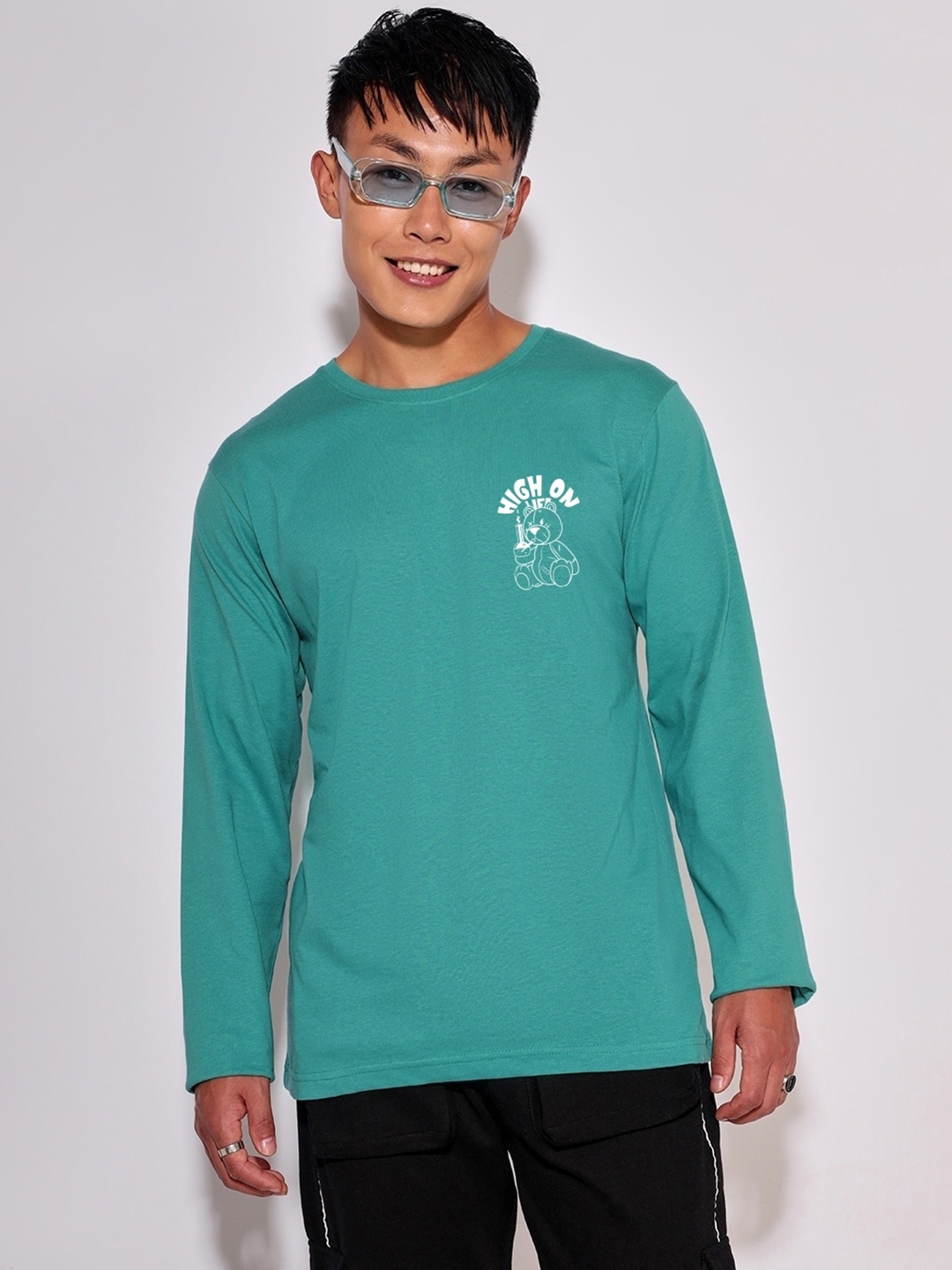Bewakoof Men High On Life Graphic Printed T-shirt, Turquoise blue