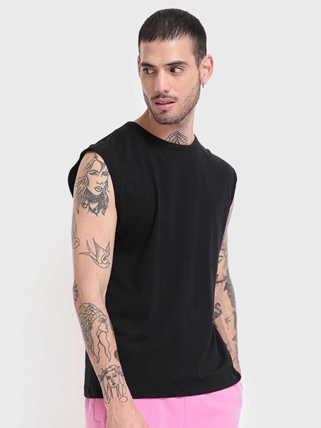 

Bewakoof Men Pack of 2 Sleeveless Cotton T-shirt, Black
