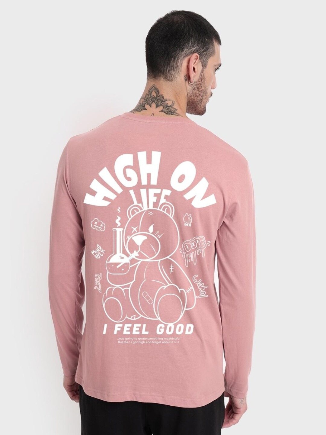 

Bewakoof Men Graphic Printed Round Neck Cotton T-shirt, Peach