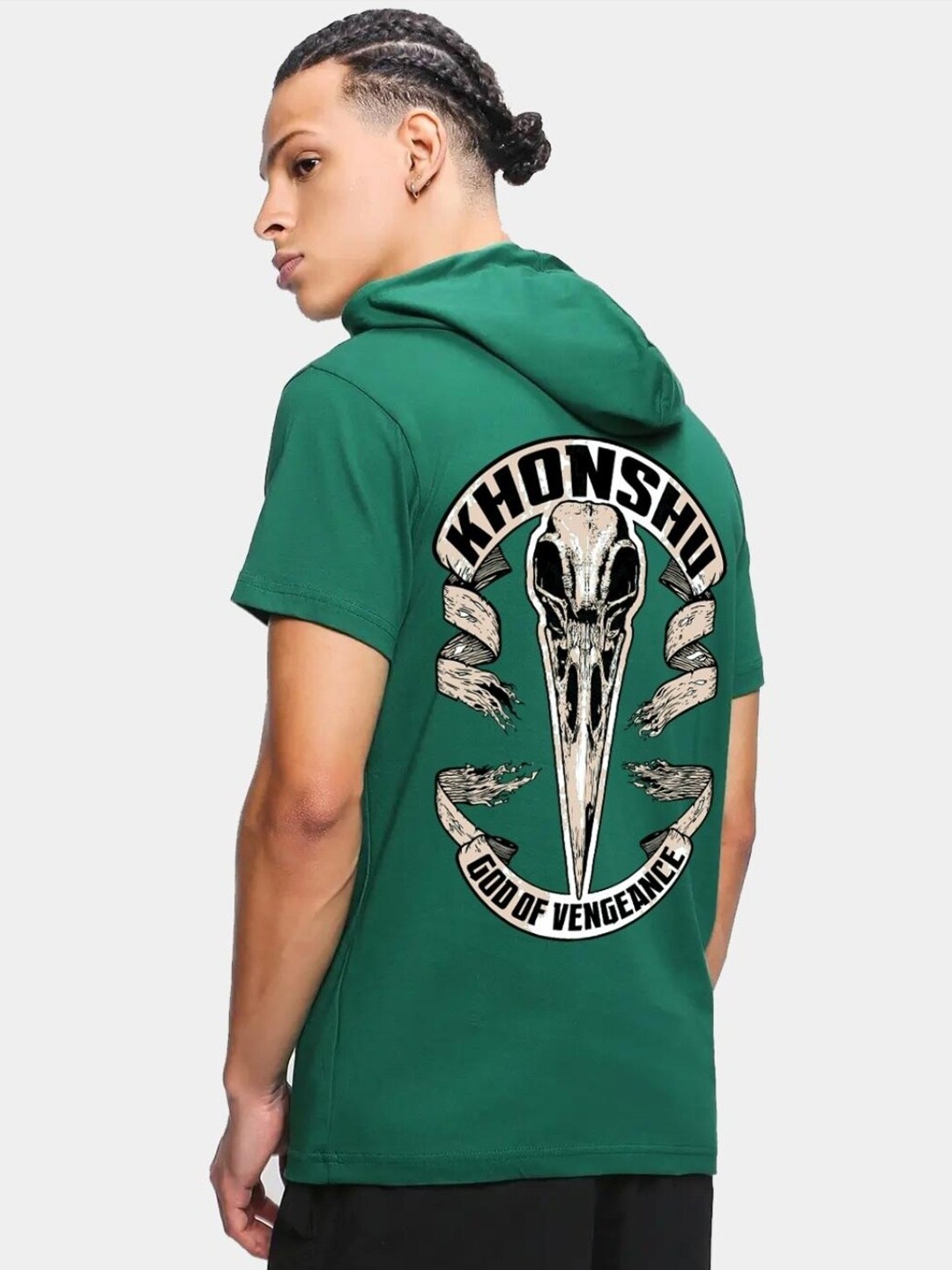 

Bewakoof Men Graphic Printed Hooded Cotton T-shirt, Green