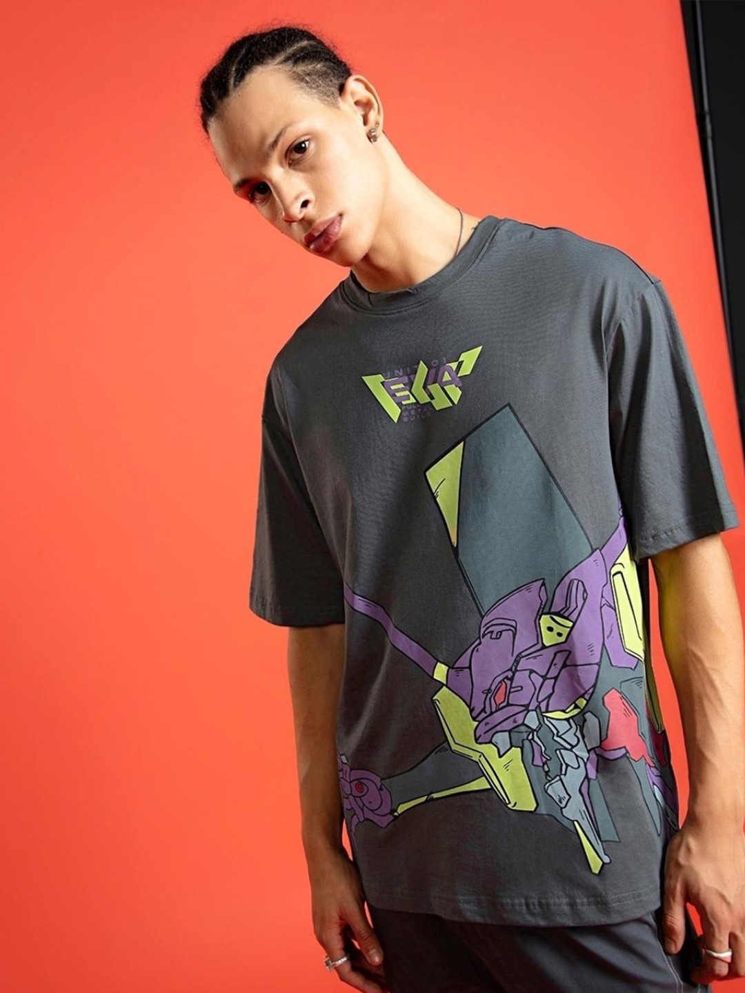 

Bewakoof Men Graphic Printed Drop-Shoulder Sleeves Cotton T-shirt, Grey