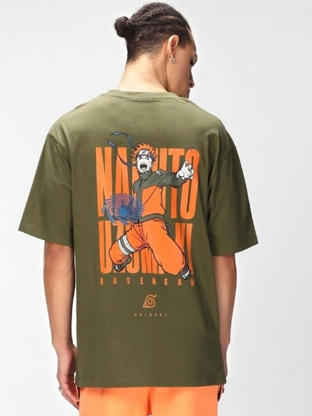 

Bewakoof Men Printed Raw Edge Loose Cotton T-shirt, Green