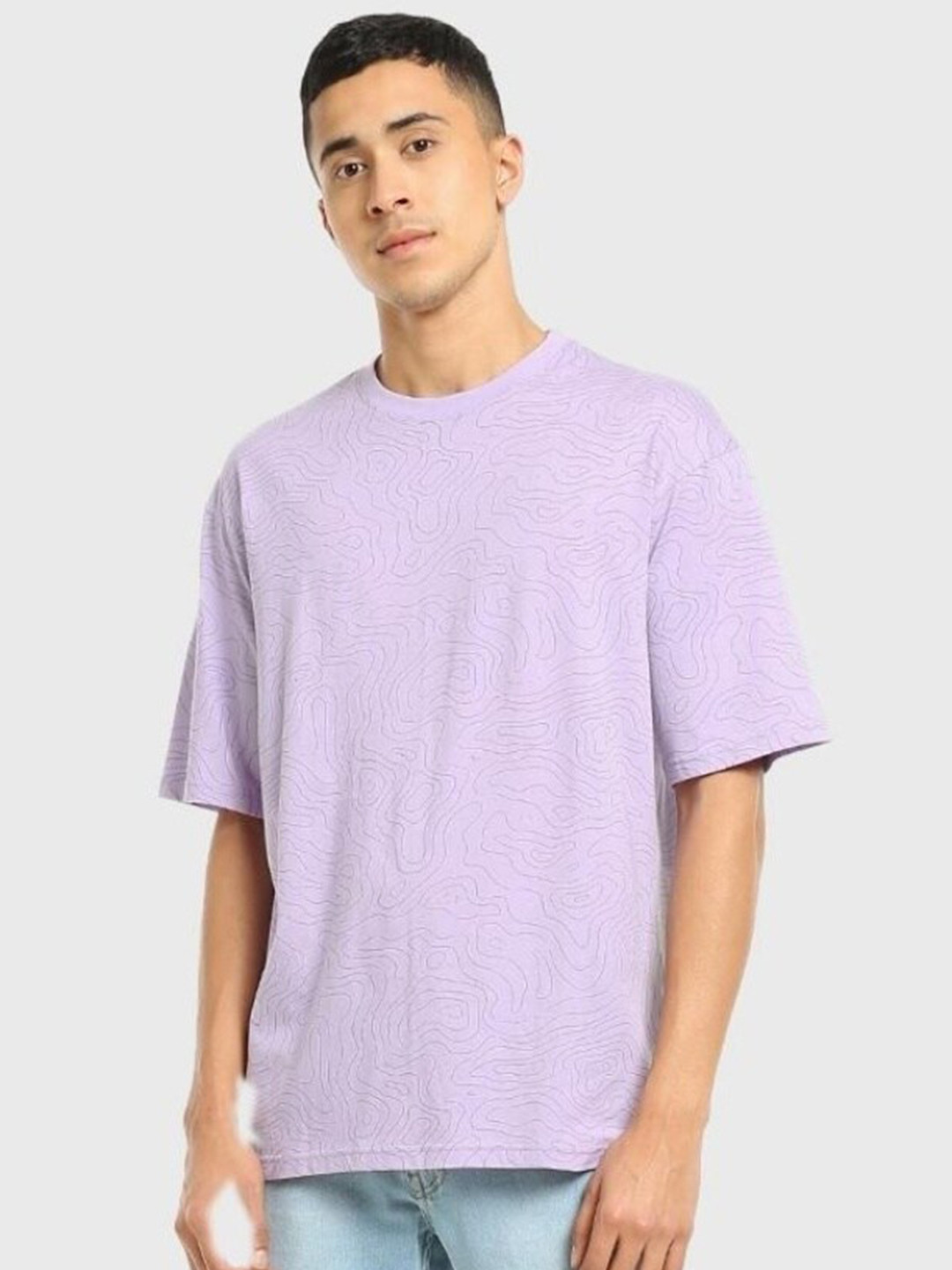 

Bewakoof Men Drop-Shoulder Sleeves Oversize T-shirt, Purple
