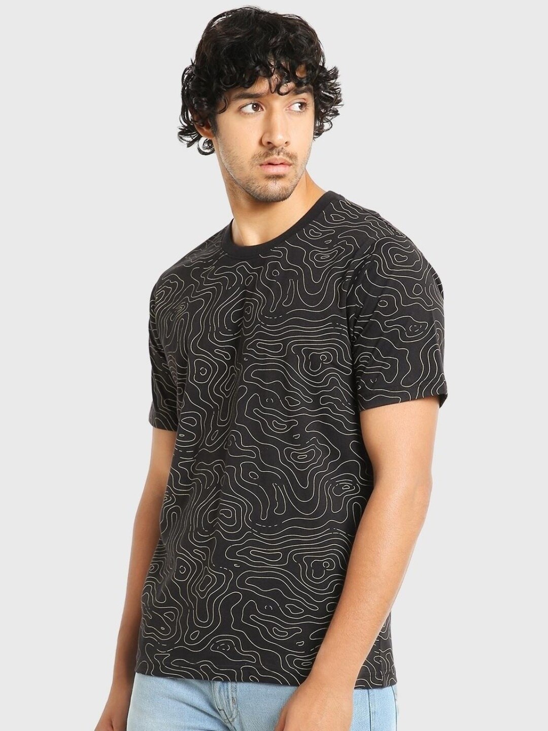 

Bewakoof Men Abstract Printed Cotton T-shirt, Black