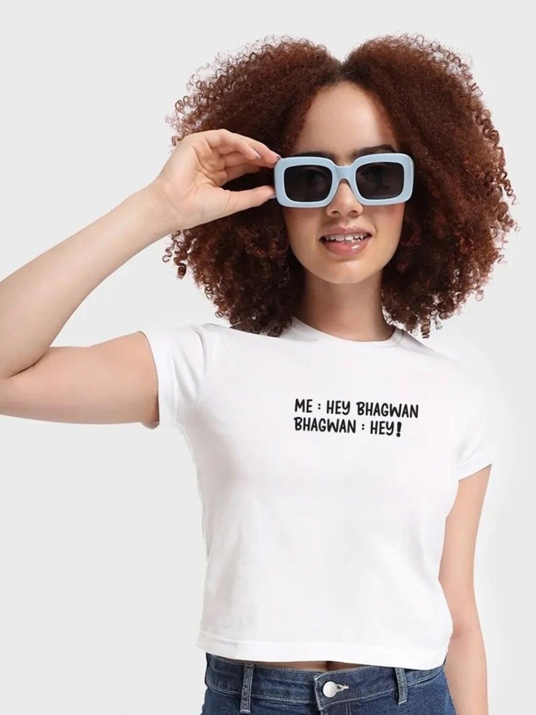 

Bewakoof Typography Printed Round Neck Cotton Crop Top, White