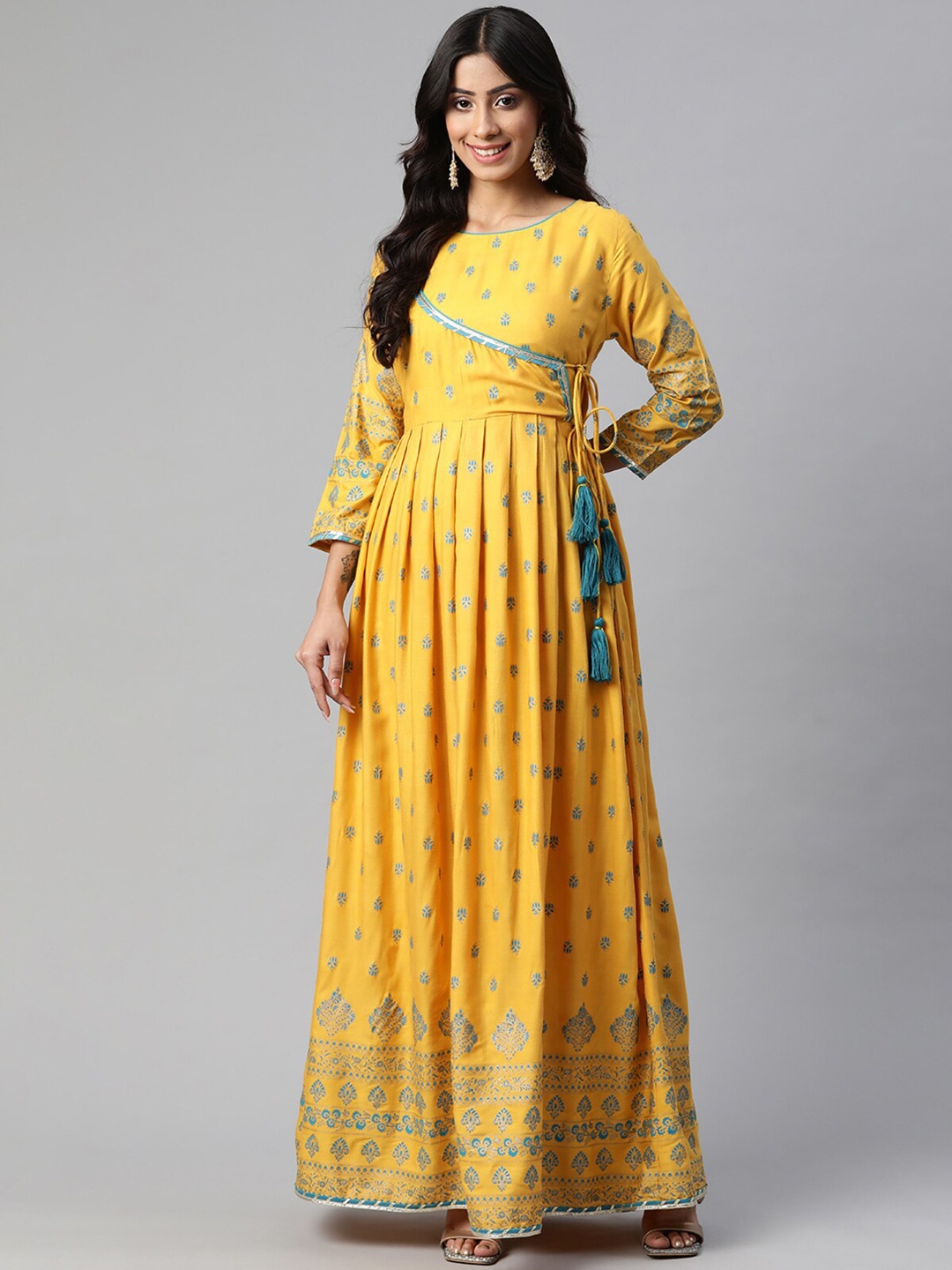 

KALINI Women Ethnic Motifs Printed Round Neck Anarkali Kurta, Yellow
