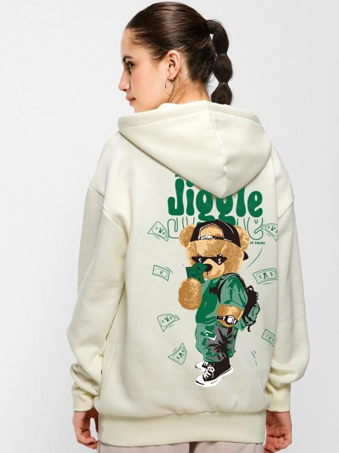 

Bewakoof Women Graphic Printed Hooded Sweatshirt, Off white