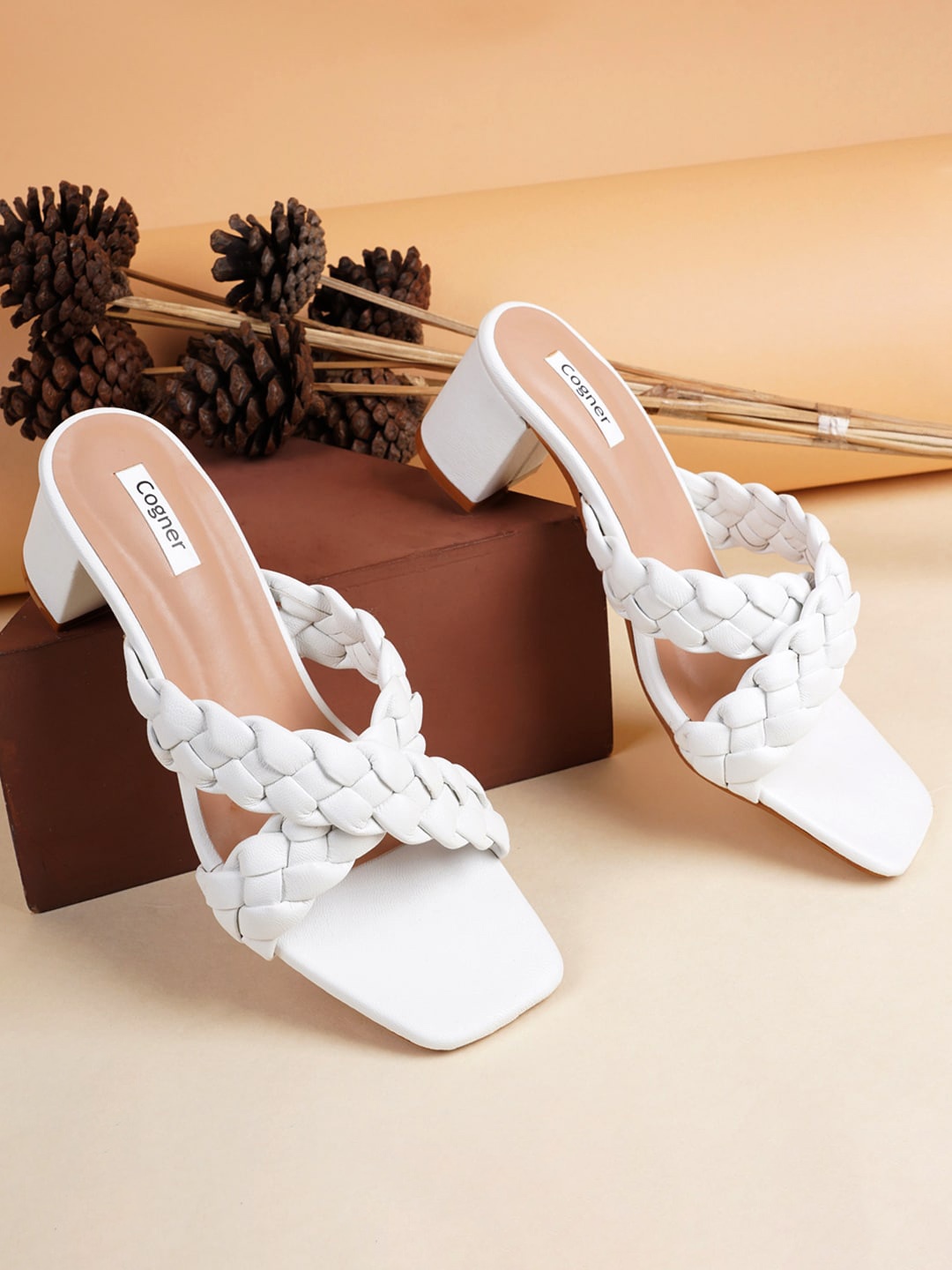

Cogner Women Square Toe Block Heels, White