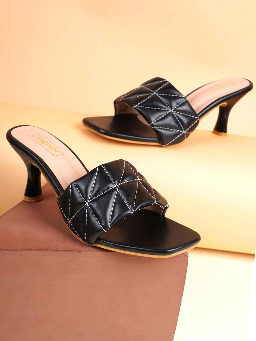 

Cogner Women Kitten Square Toe Heels, Black