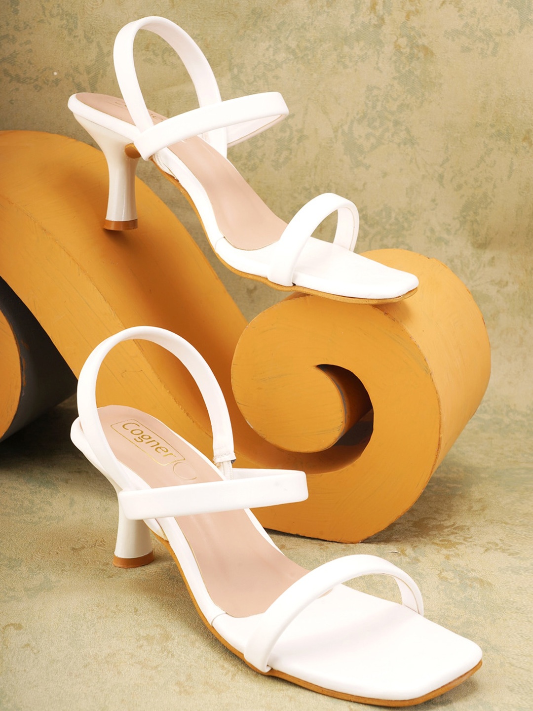 

Cogner Women Square Toe Kitten Heels, White