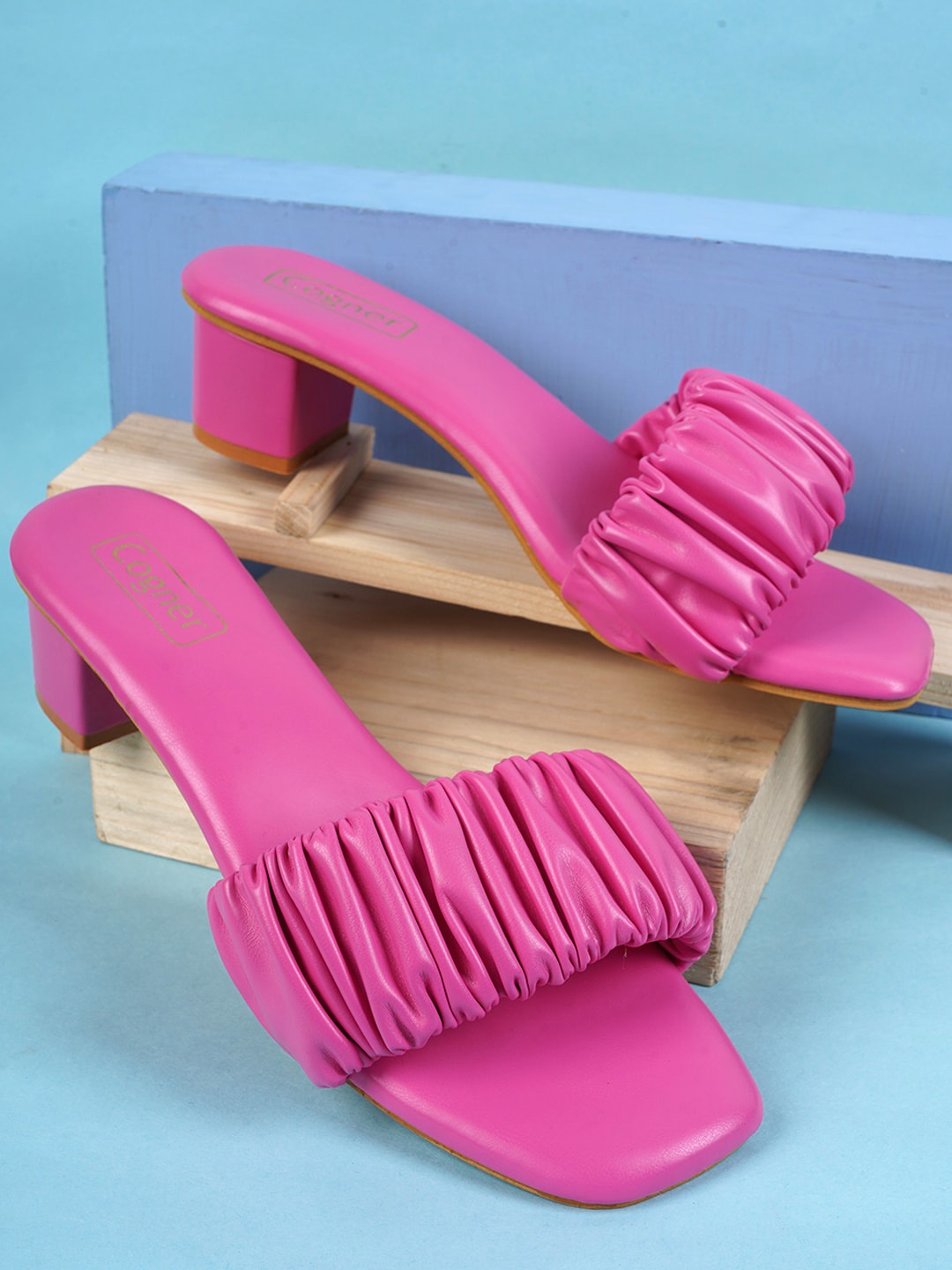 

Cogner Women Open Toe Block Heels, Pink