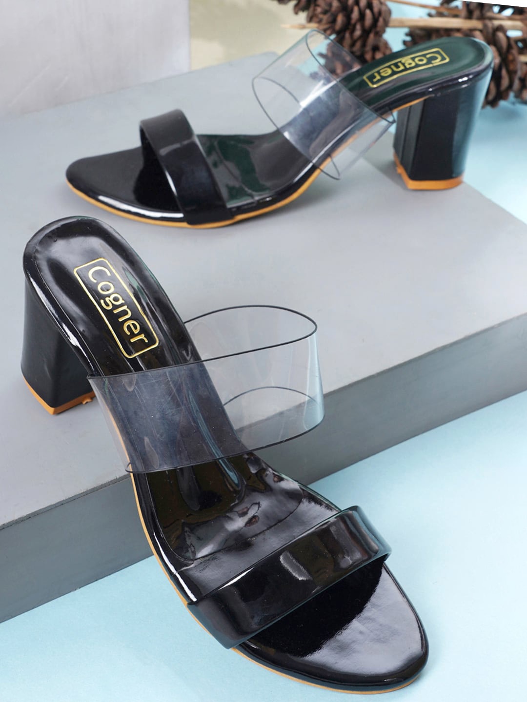 

Cogner Women Open Toe Block Heels, Black