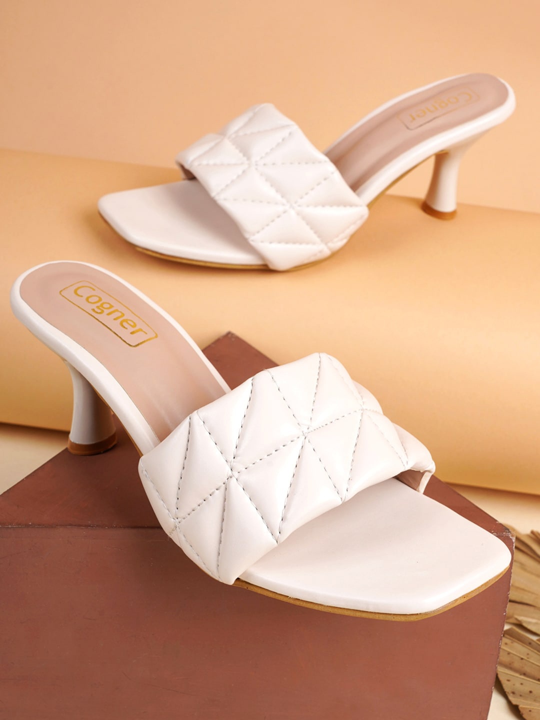

Cogner Women Open toe Kitten Heels, White